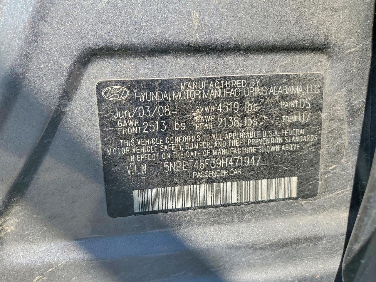 2009 Hyundai Sonata Gls V6 Gray vin: 5NPET46F39H471947