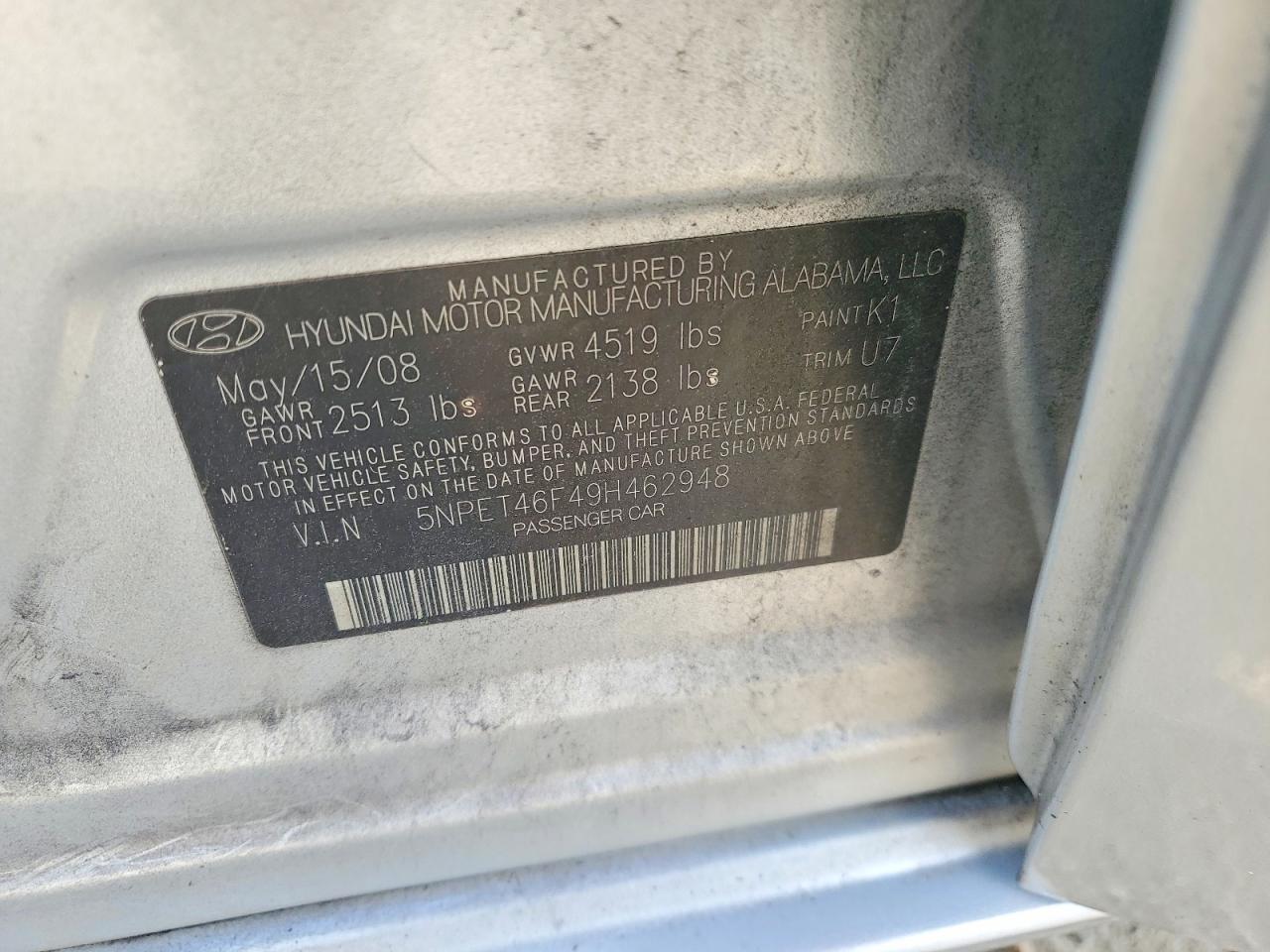 2009 Hyundai Sonata Gls Silver vin: 5NPET46F49H462948