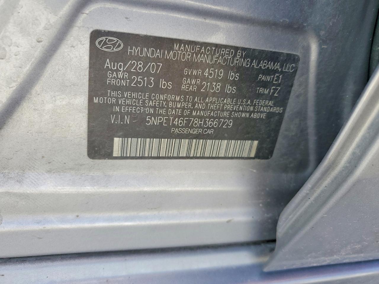 2008 Hyundai Sonata Gls Silver vin: 5NPET46F78H366729