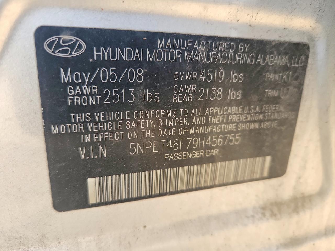 2009 Hyundai Sonata Gls Silver vin: 5NPET46F79H456755