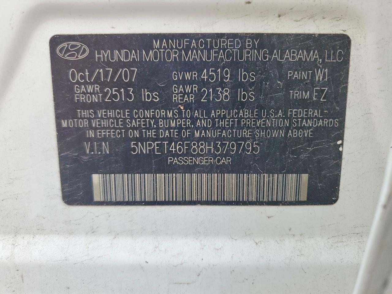 2008 Hyundai Sonata Gls White vin: 5NPET46F88H379795