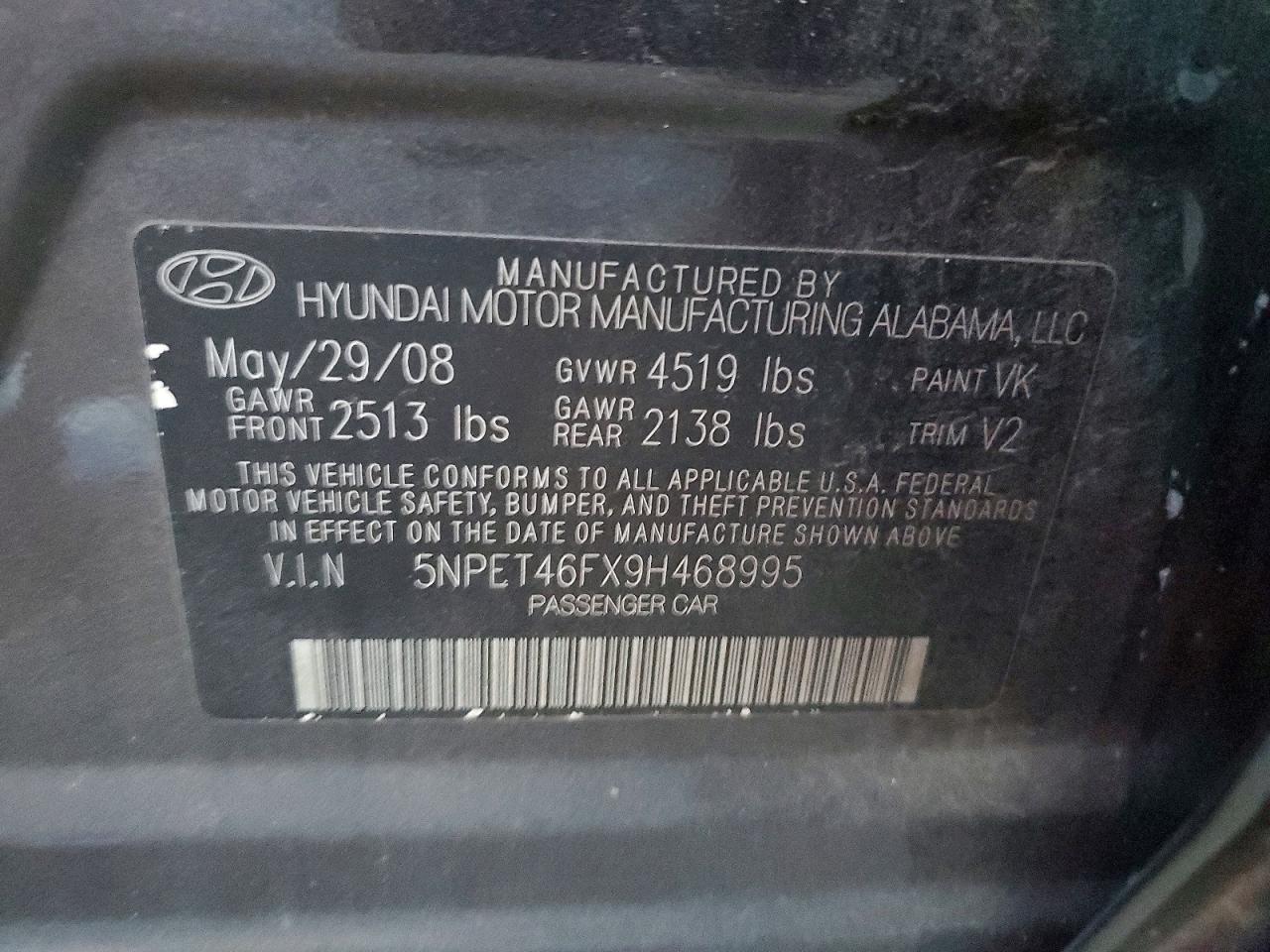2009 Hyundai Sonata Gls V6 Gray vin: 5NPET46FX9H468995