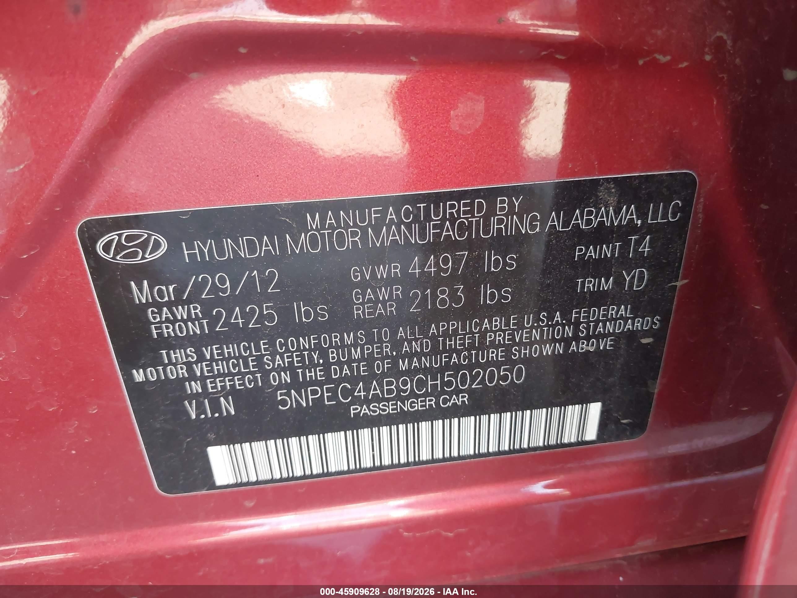 2012 Hyundai Sonata   Maroon vin: 5NPET4AB9CH502050