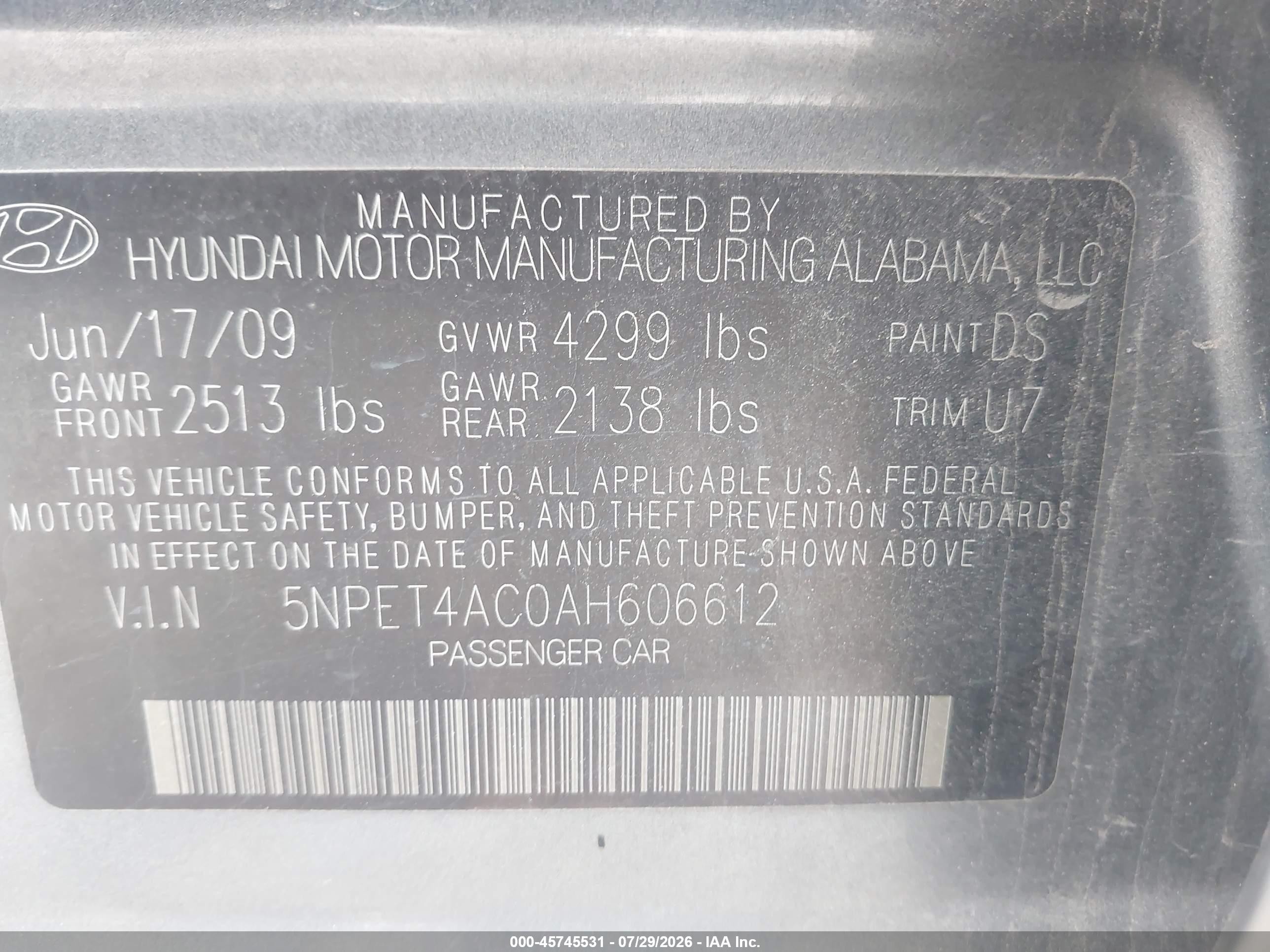2010 Hyundai Sonata Gls Gray vin: 5NPET4AC0AH606612