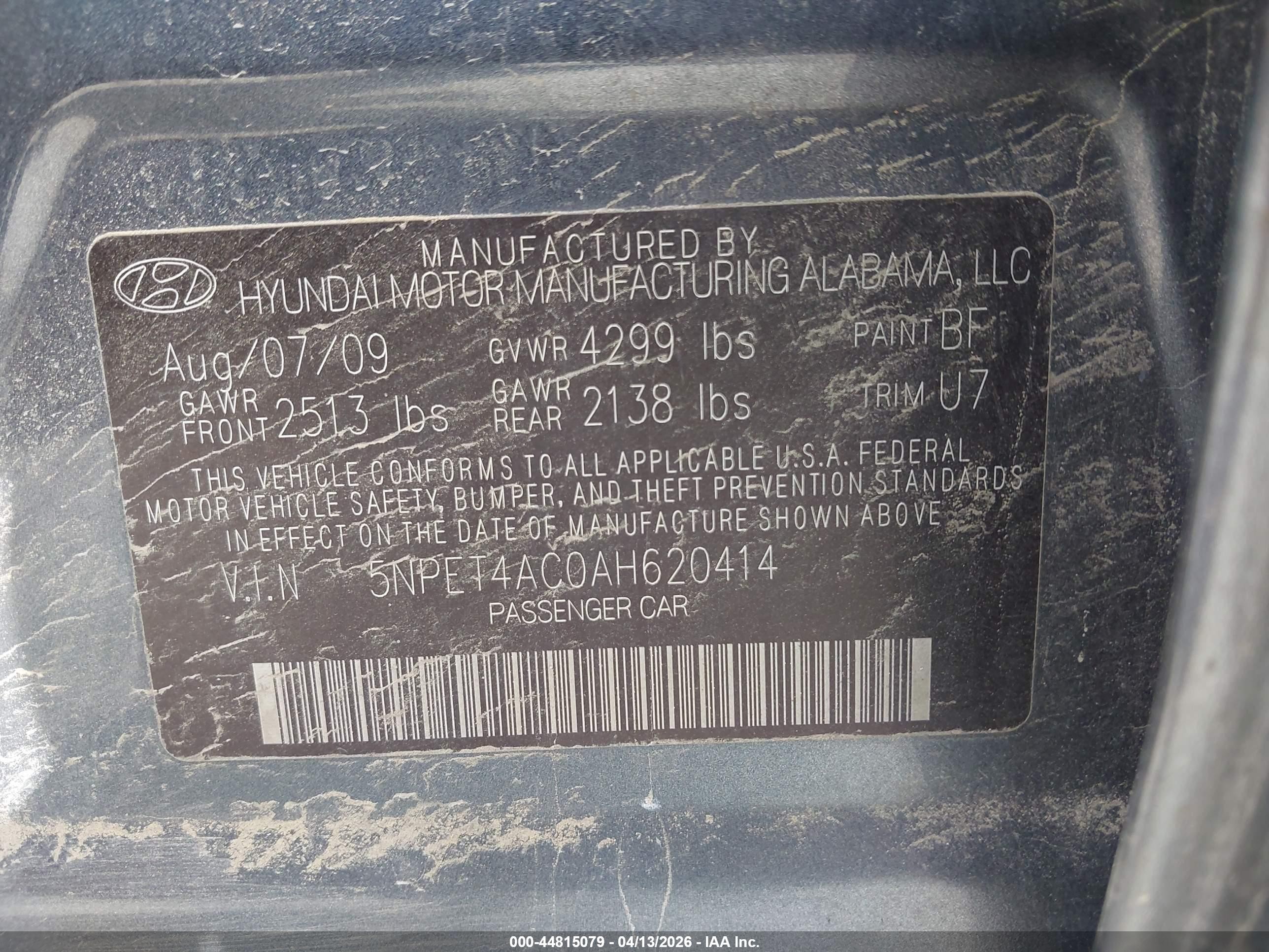 2010 Hyundai Sonata Gls Gray vin: 5NPET4AC0AH620414