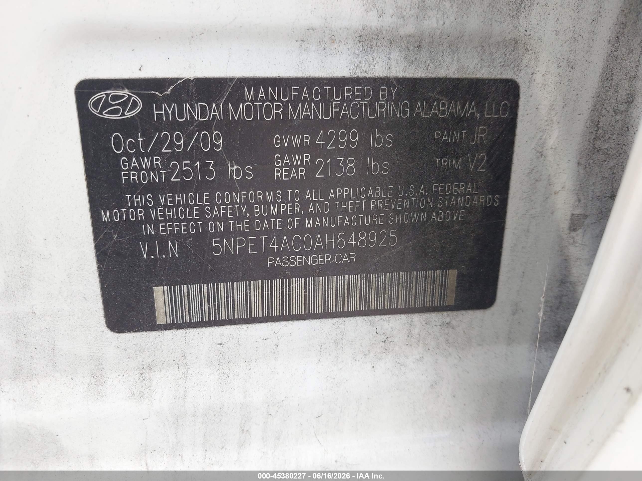 2010 Hyundai Sonata Gls White vin: 5NPET4AC0AH648925