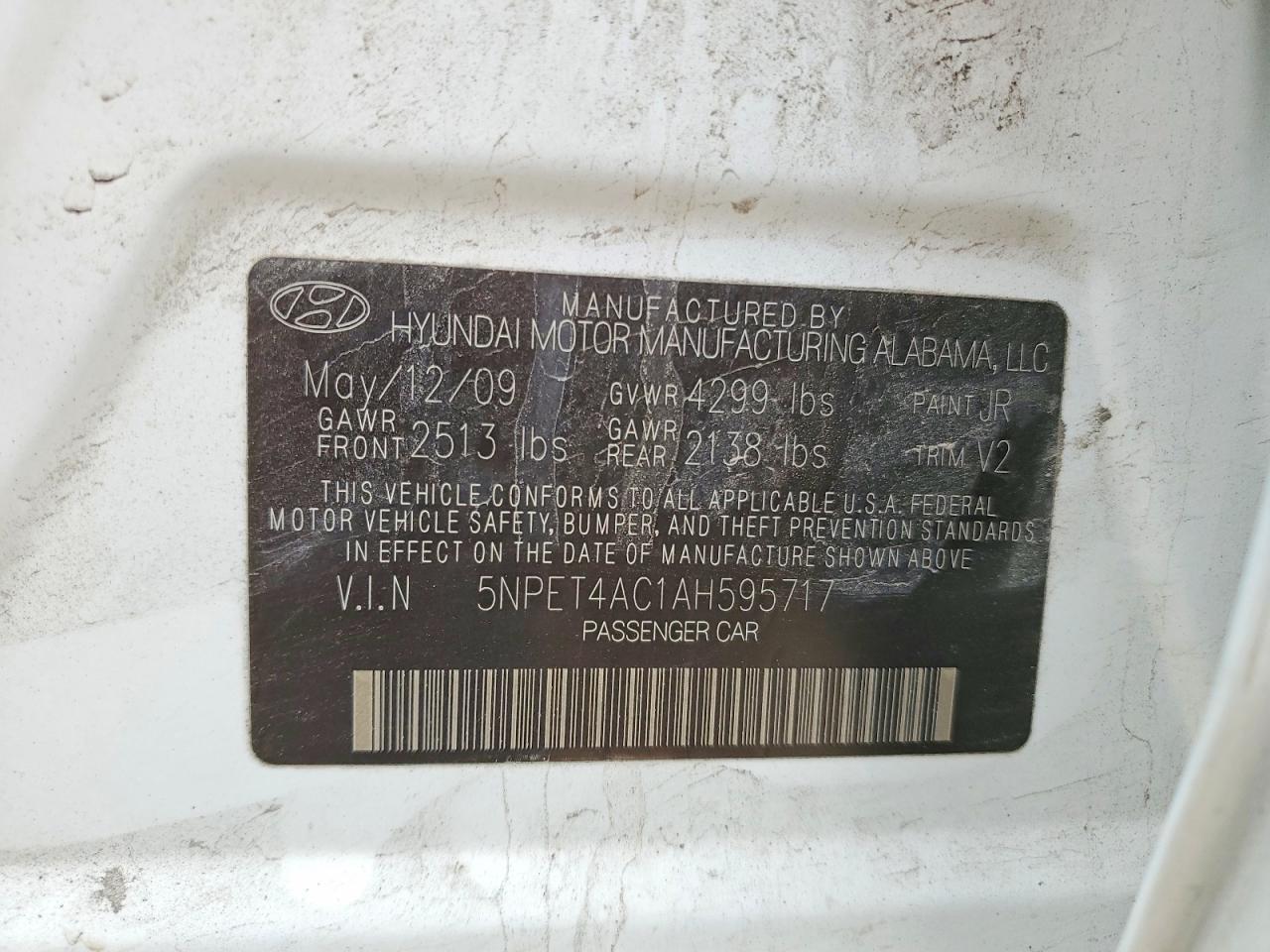 2010 Hyundai Sonata White vin: 5NPET4AC1AH595717