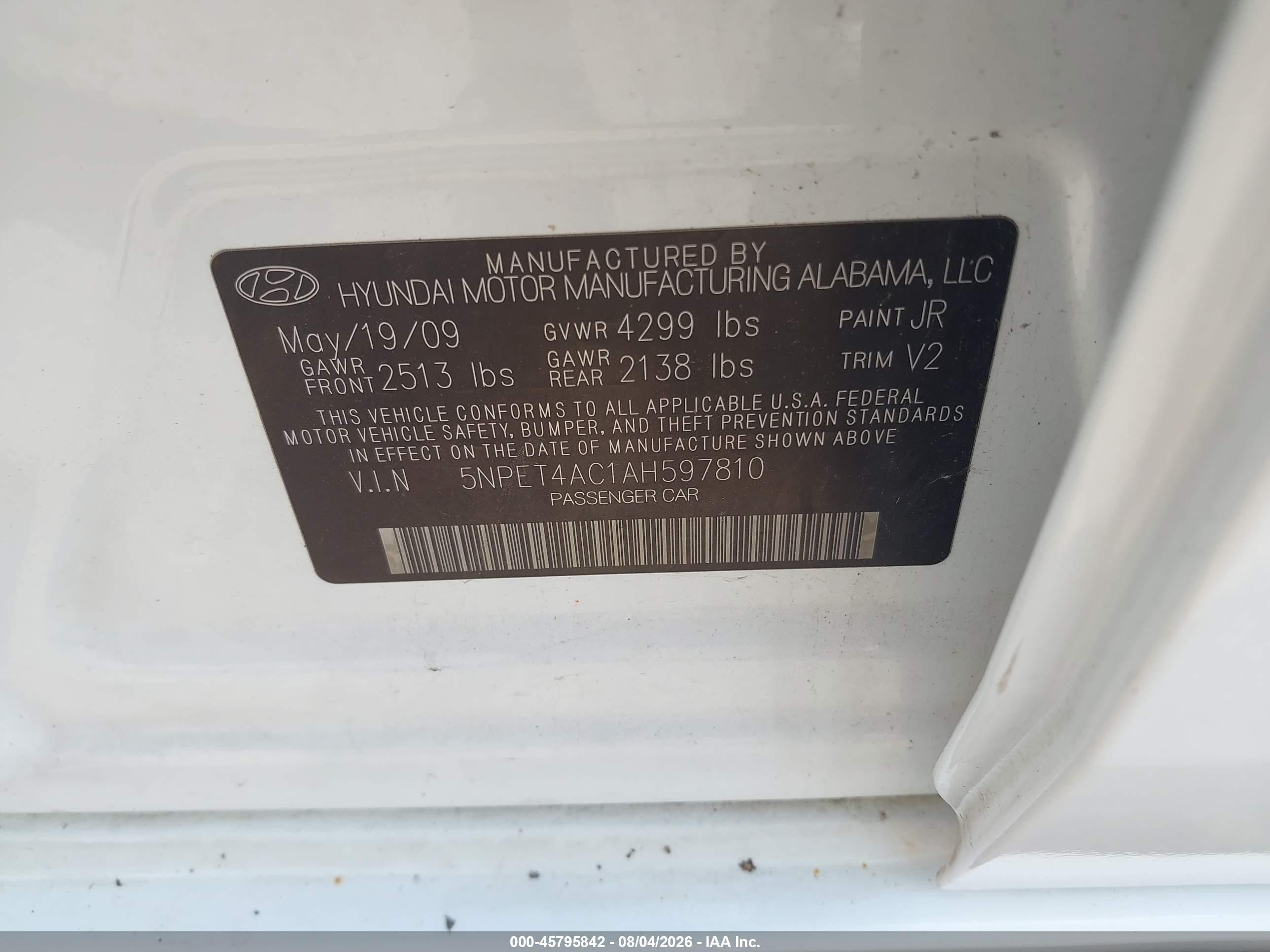 2010 Hyundai Sonata Gls White vin: 5NPET4AC1AH597810