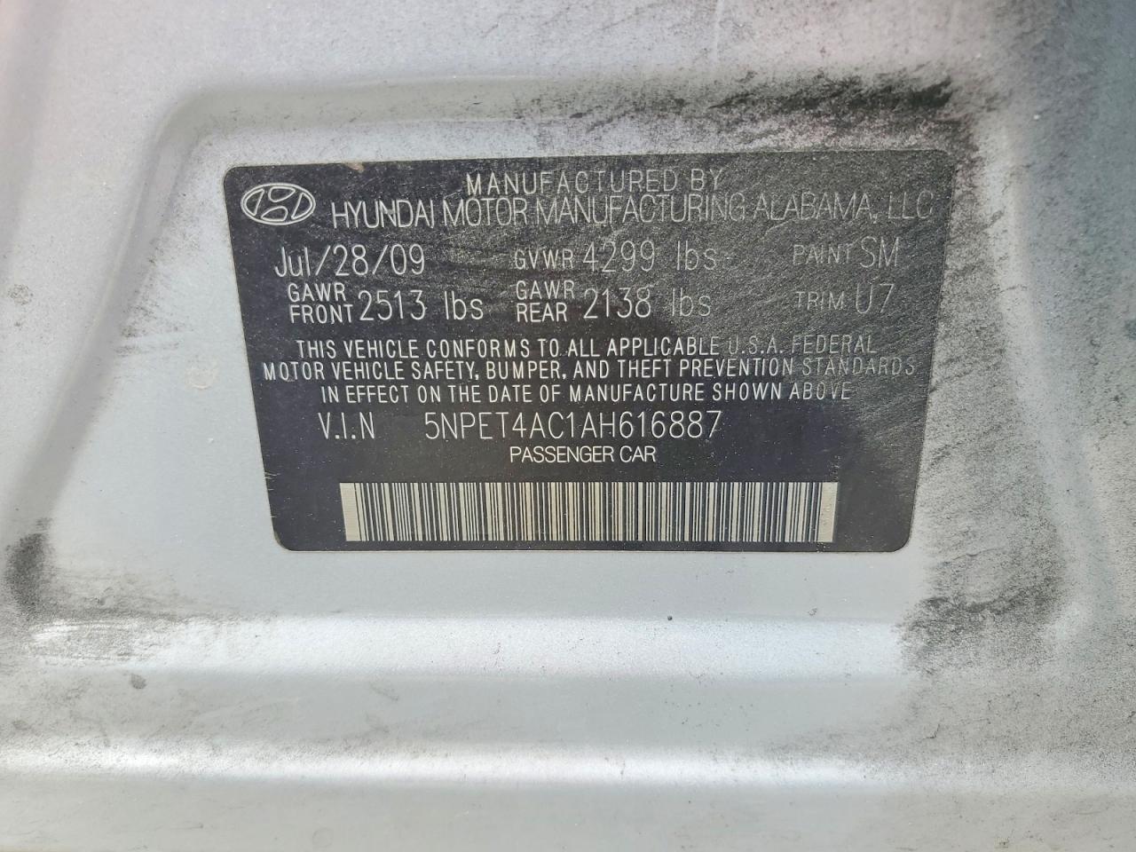 2010 Hyundai Sonata Silver vin: 5NPET4AC1AH616887