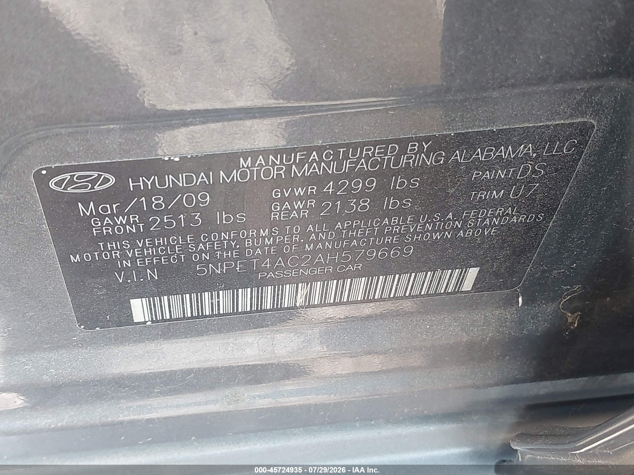 2010 Hyundai Sonata Gls Gray vin: 5NPET4AC2AH579669