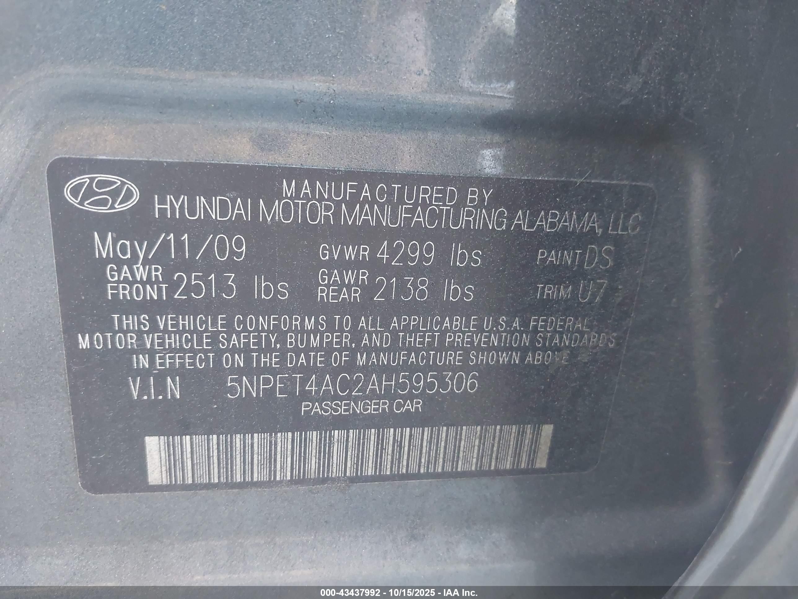 2010 Hyundai Sonata Gls Gray vin: 5NPET4AC2AH595306