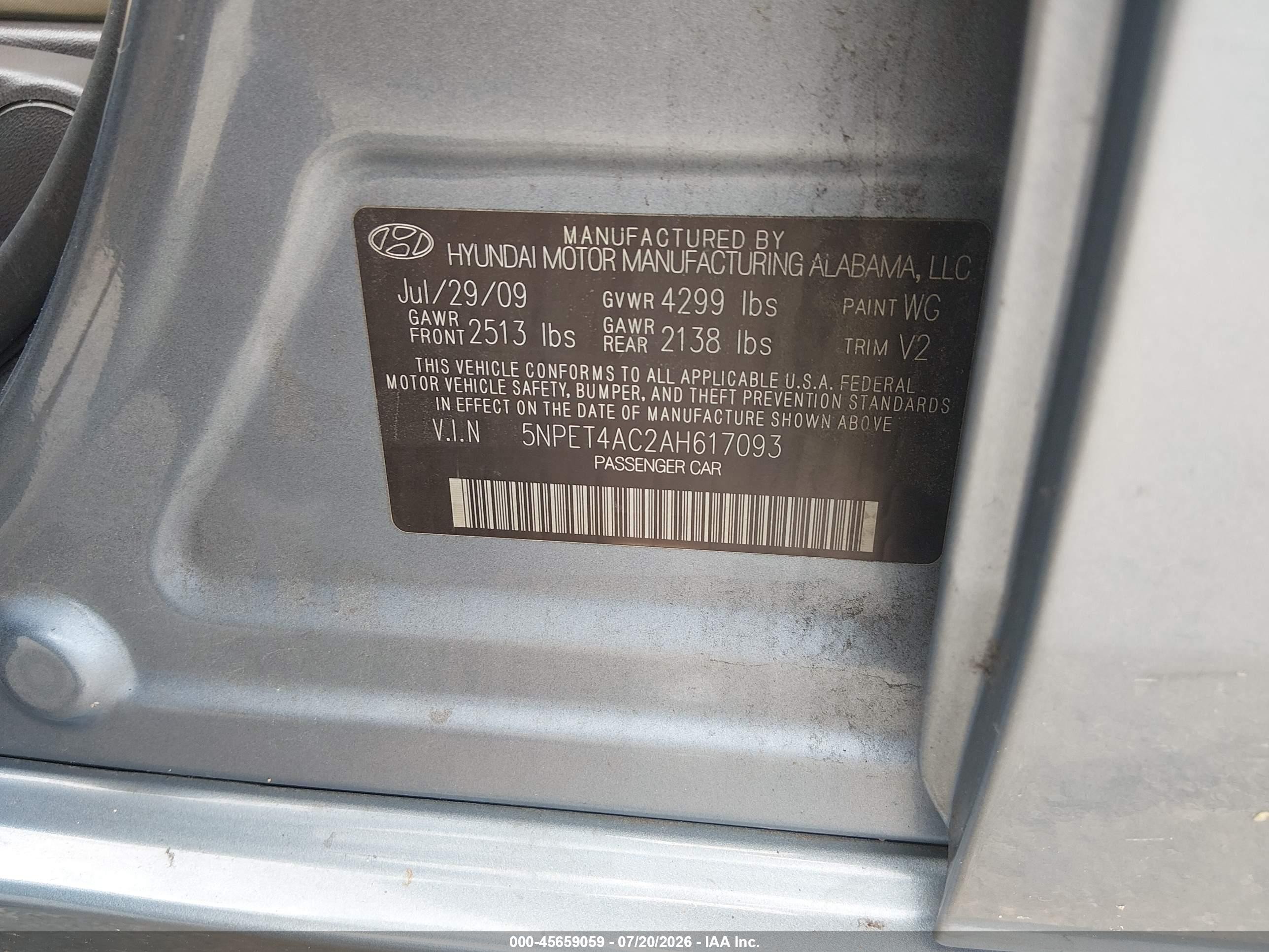 2010 Hyundai Sonata Gls Pewter vin: 5NPET4AC2AH617093