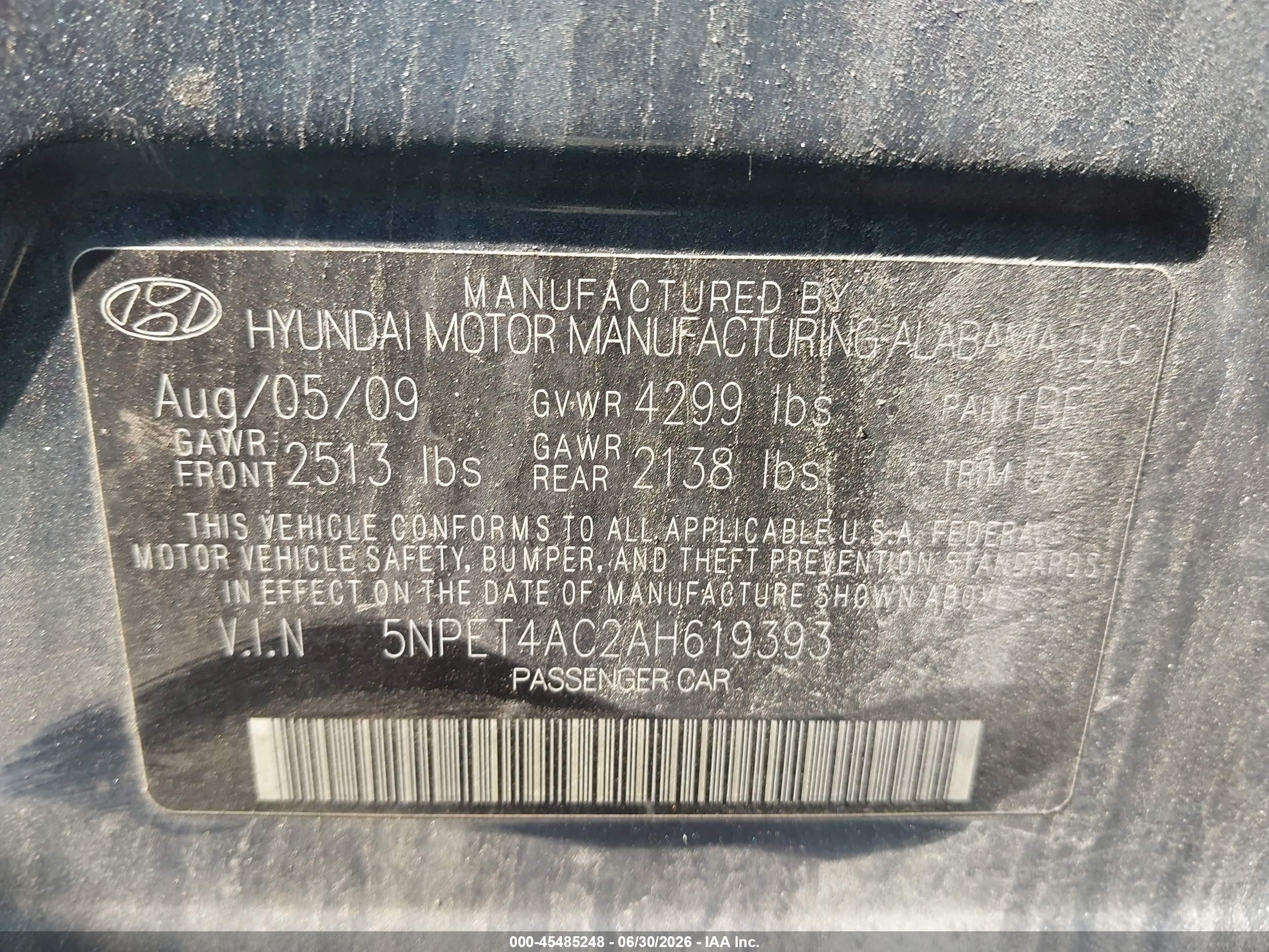 2010 Hyundai Sonata Gls Бирюзовый vin: 5NPET4AC2AH619393