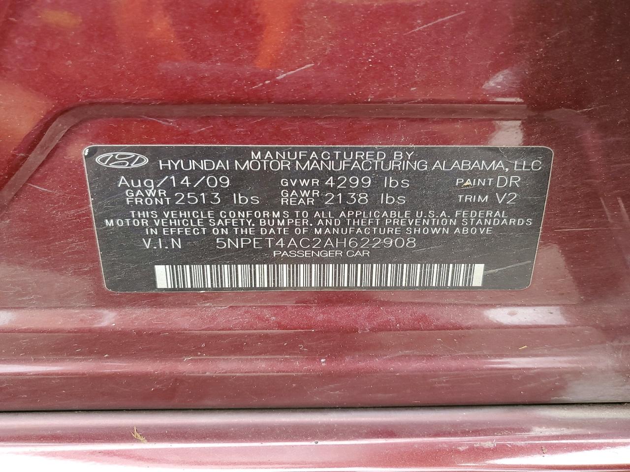 2010 Hyundai Sonata Gls Burgundy vin: 5NPET4AC2AH622908