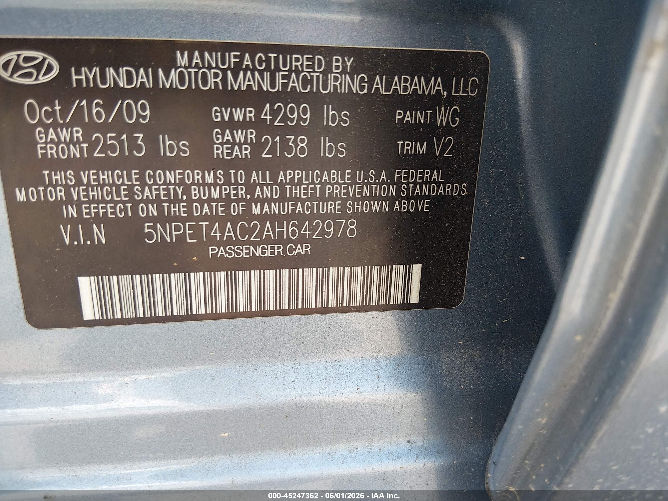 2010 Hyundai Sonata Gls Blue vin: 5NPET4AC2AH642978