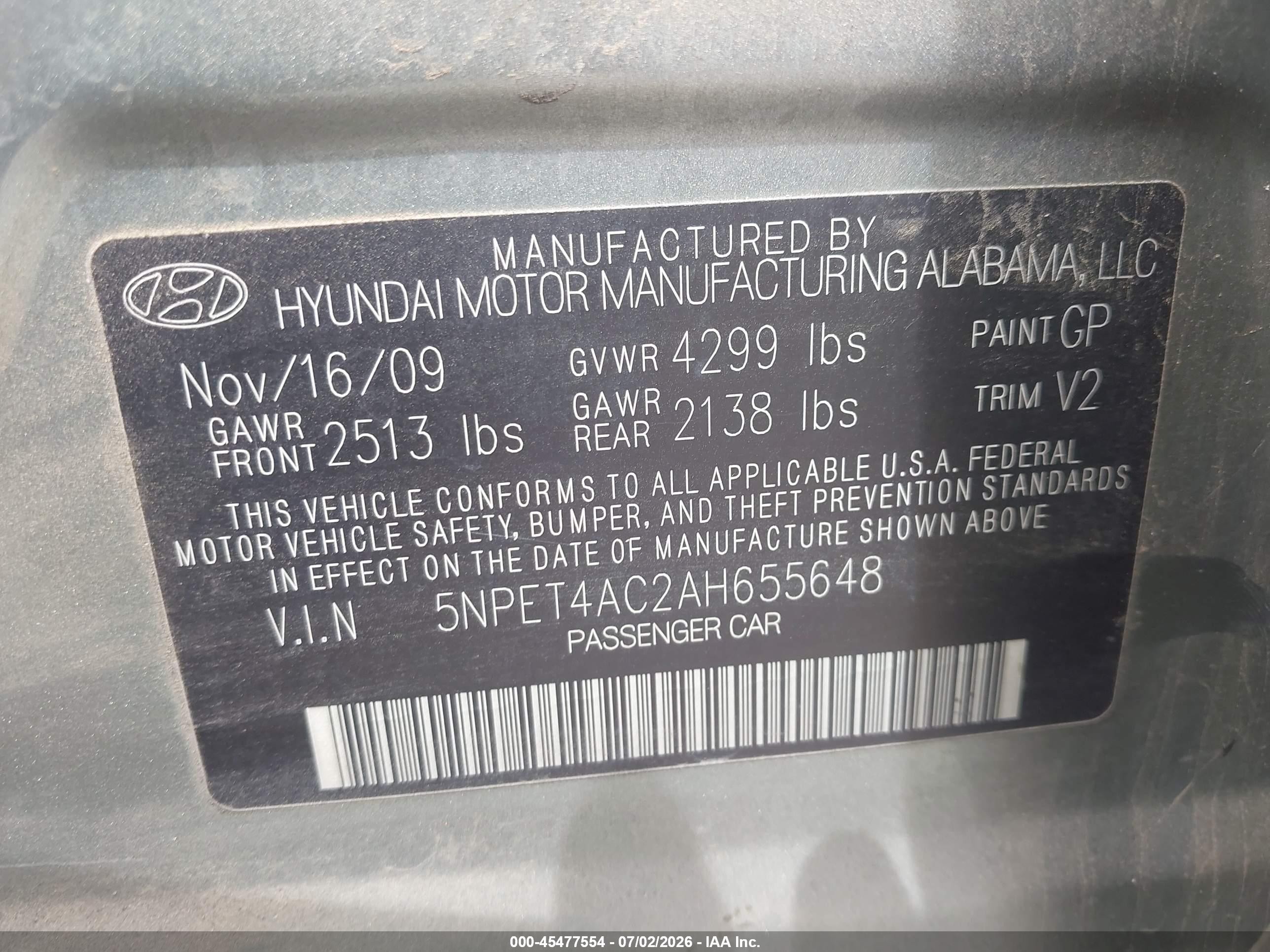2010 Hyundai Sonata Gls Green vin: 5NPET4AC2AH655648