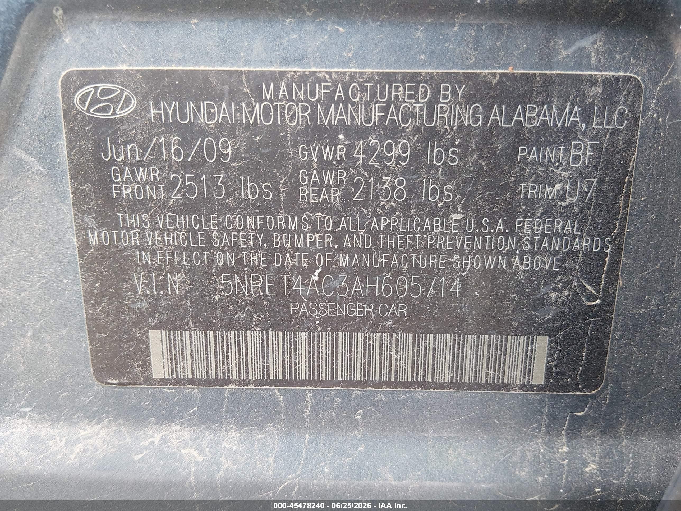 2010 Hyundai Sonata Gls Blue vin: 5NPET4AC3AH605714