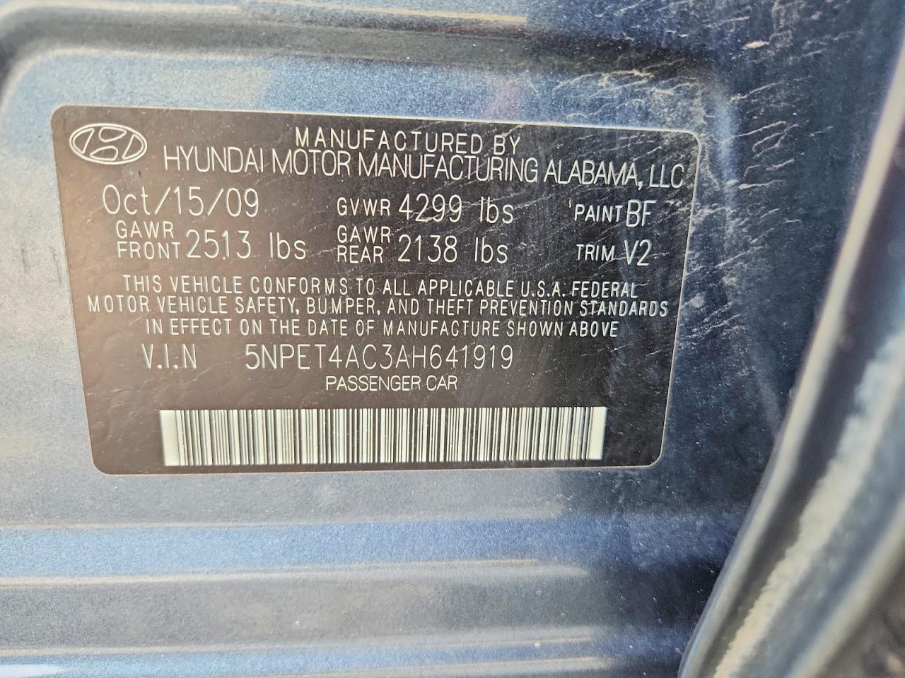 2010 Hyundai Sonata Gls Blue vin: 5NPET4AC3AH641919