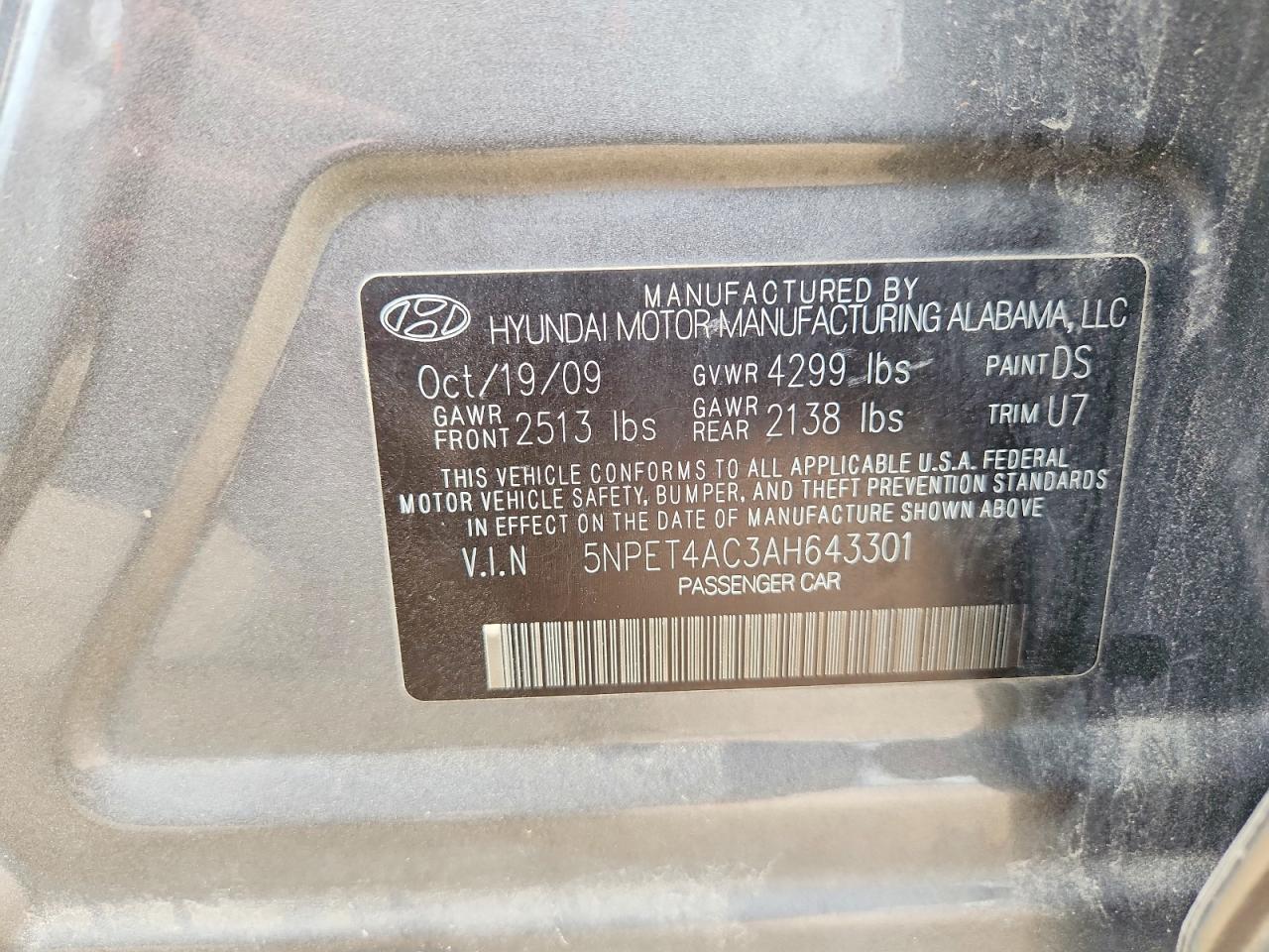 2010 Hyundai Sonata Gls Gray vin: 5NPET4AC3AH643301