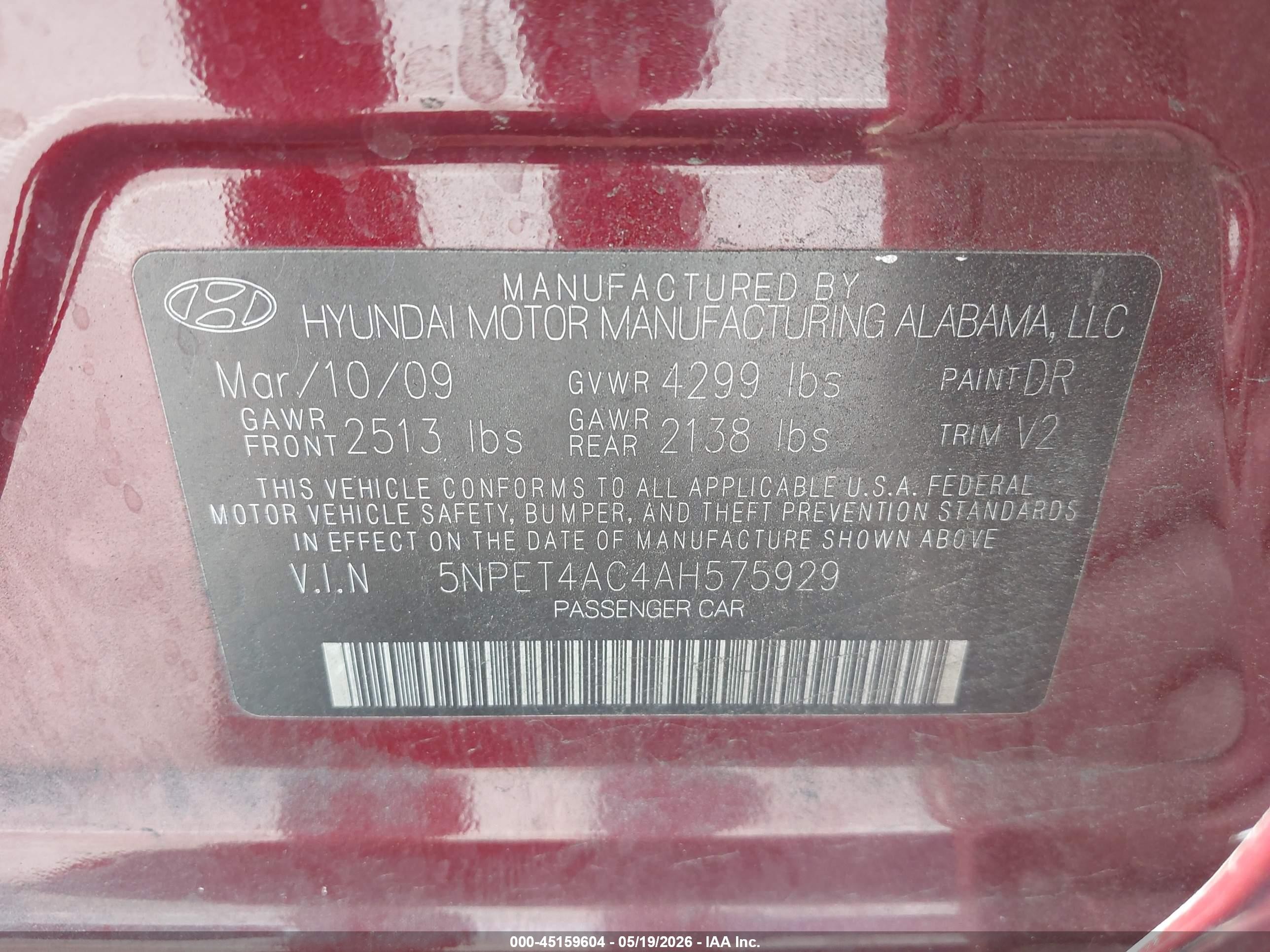 2010 Hyundai Sonata Gls Burgundy vin: 5NPET4AC4AH575929