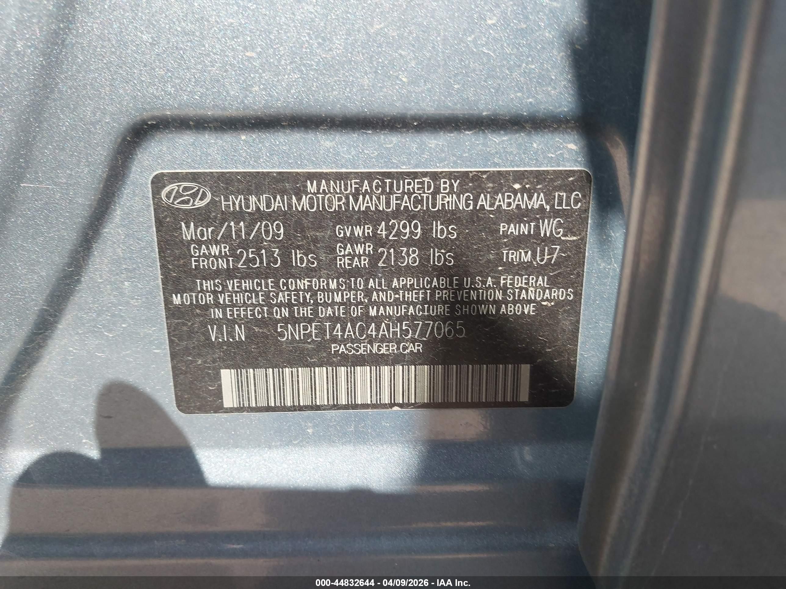 2010 Hyundai Sonata Gls Blue vin: 5NPET4AC4AH577065