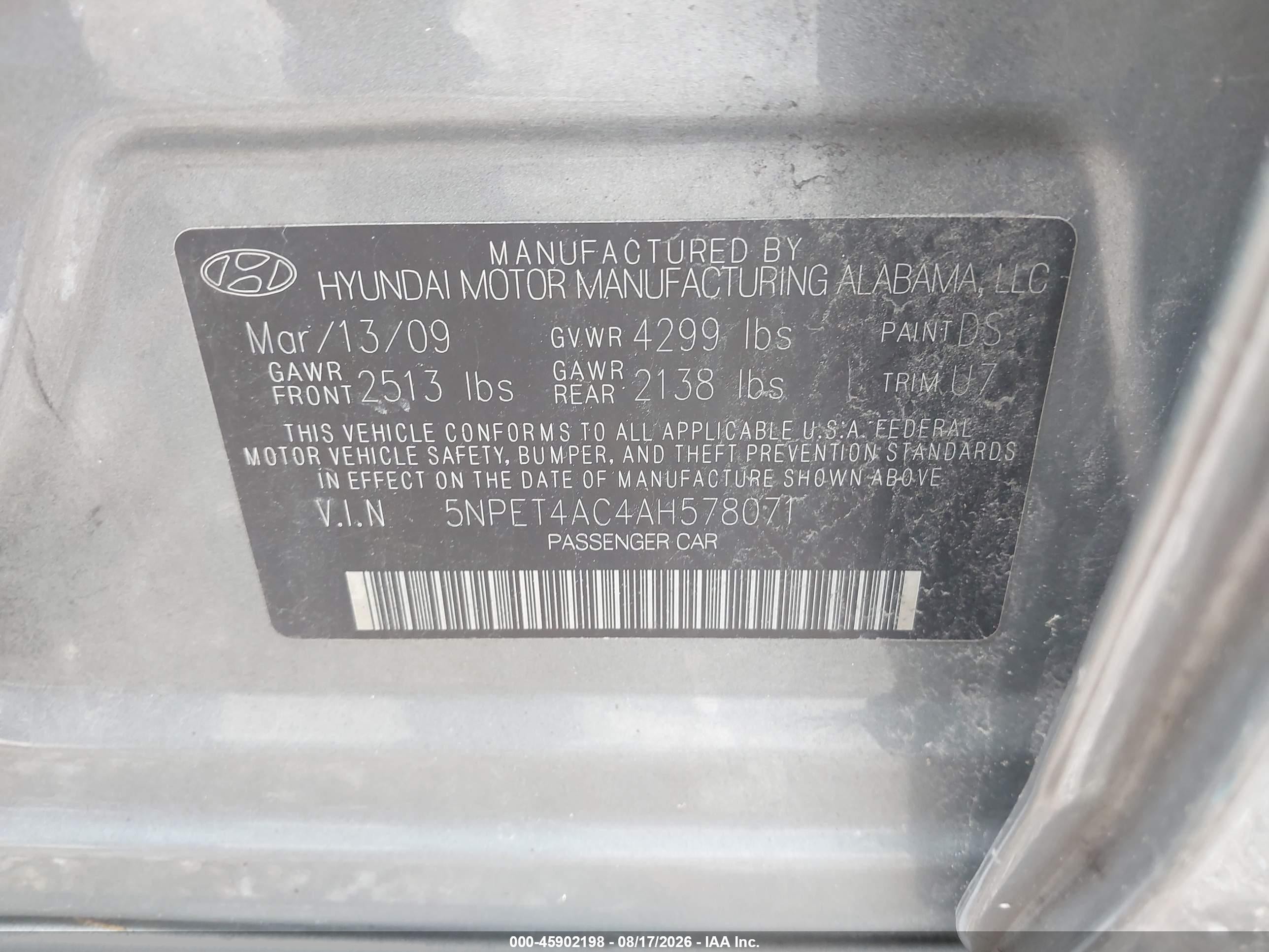 2010 Hyundai Sonata Gls Gray vin: 5NPET4AC4AH578071