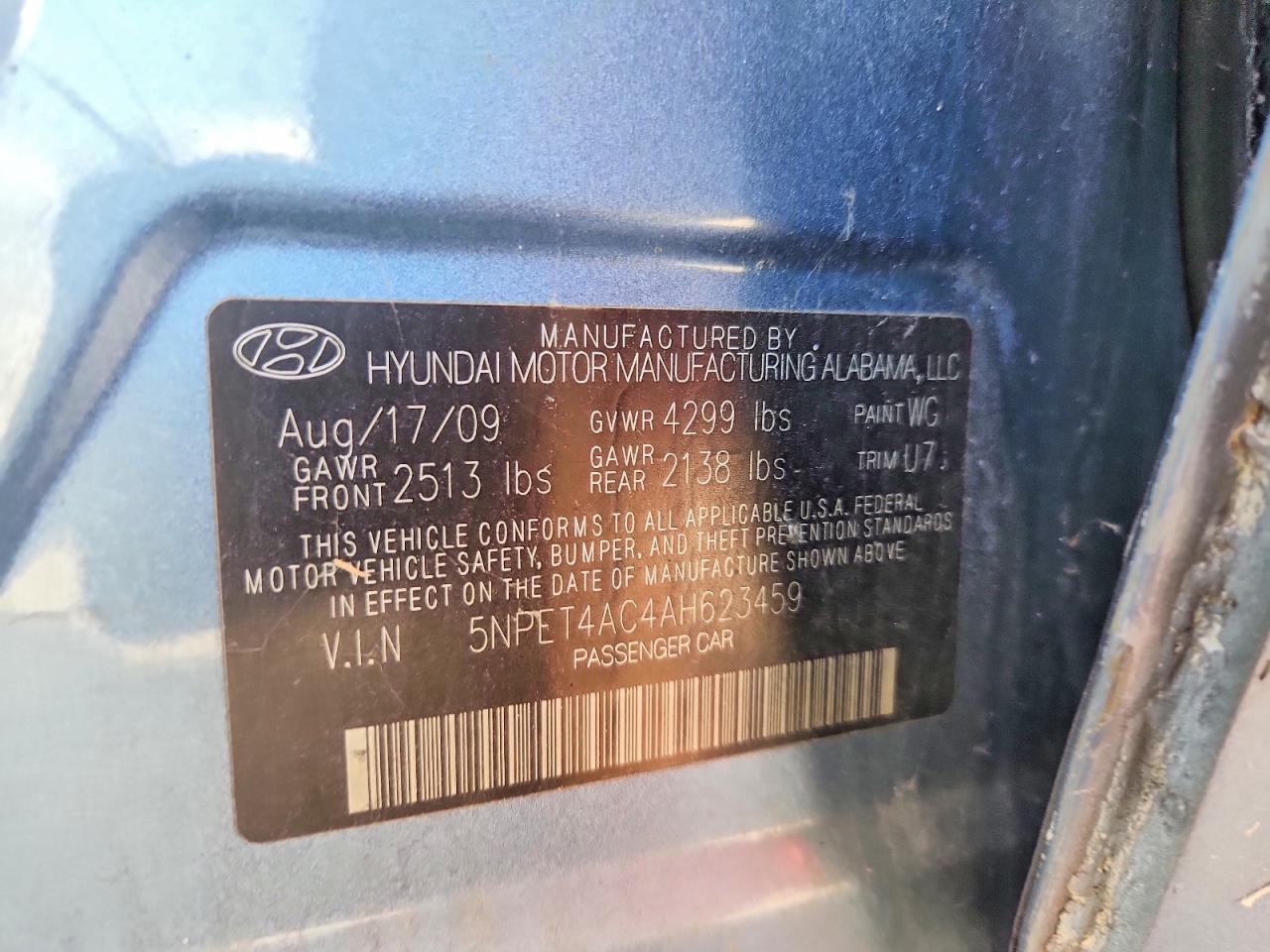 2010 Hyundai Sonata Gls Blue vin: 5NPET4AC4AH623459