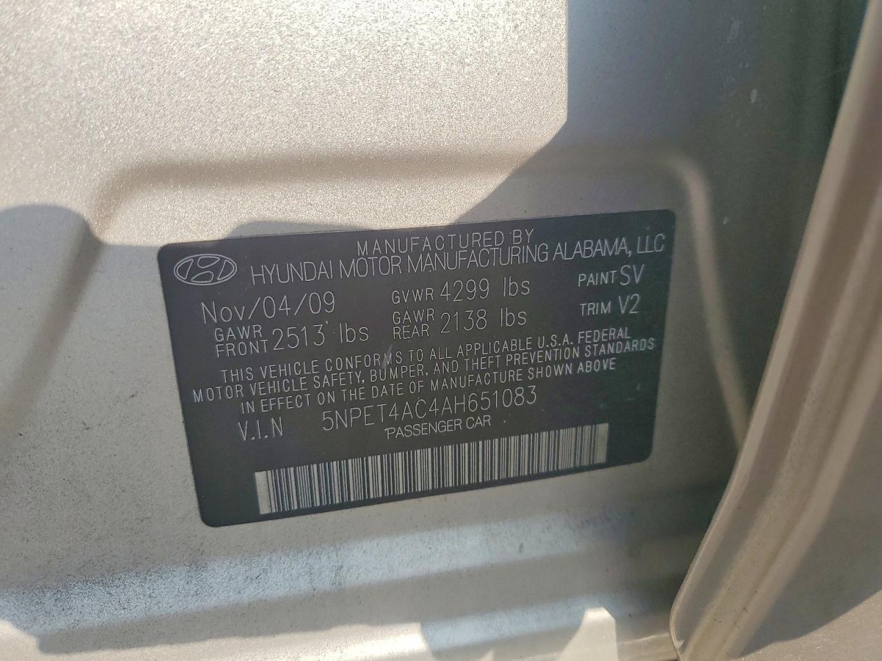 2010 Hyundai Sonata Gls Gold vin: 5NPET4AC4AH651083