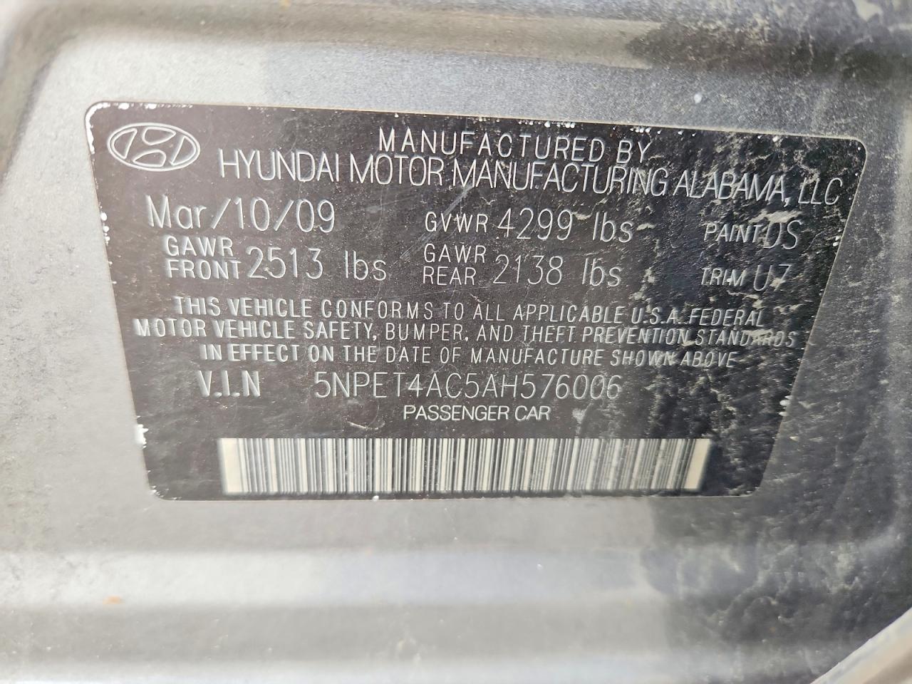 2010 Hyundai Sonata Gls Gray vin: 5NPET4AC5AH576006