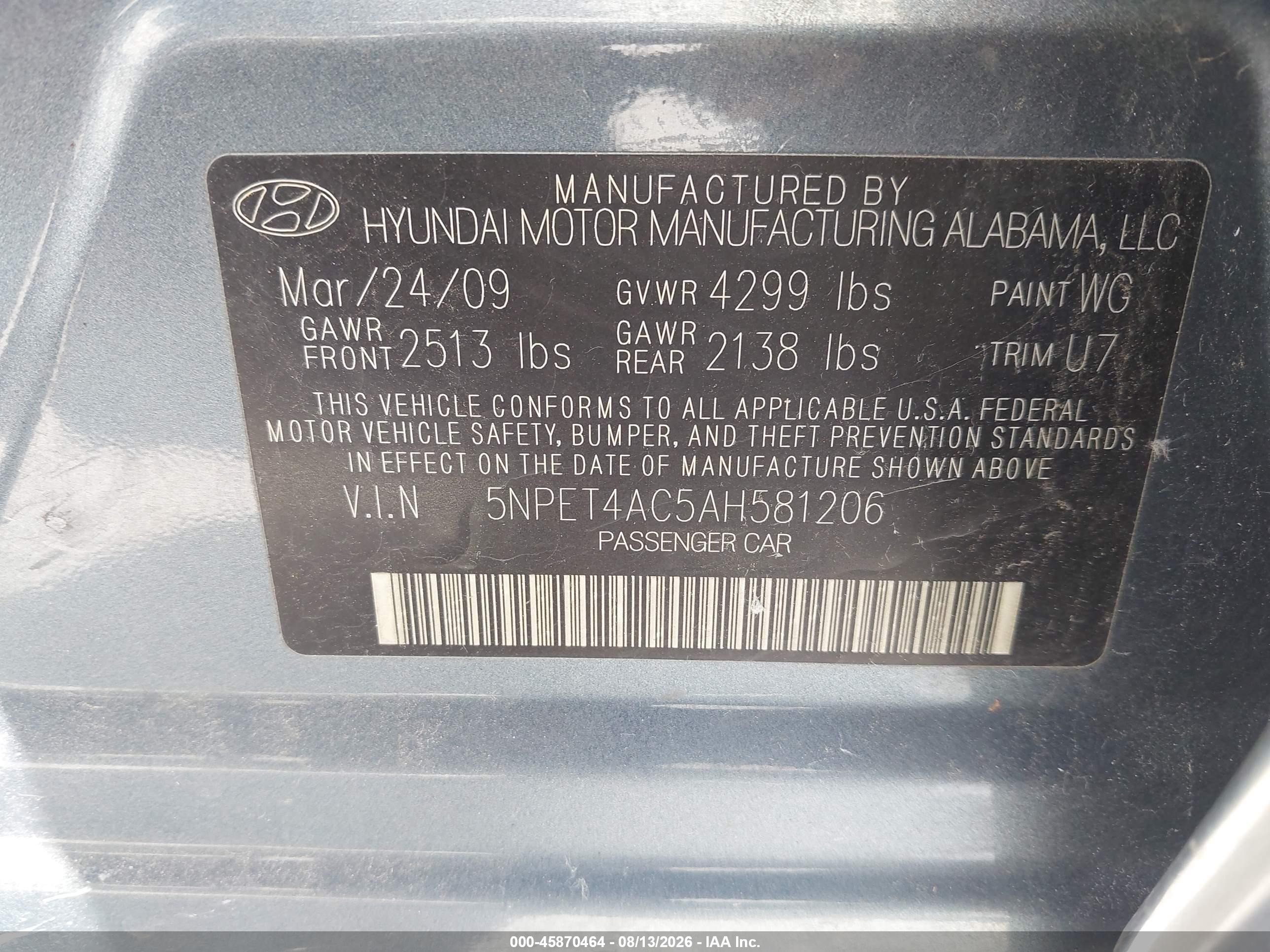 2010 Hyundai Sonata Gls Light Blue vin: 5NPET4AC5AH581206