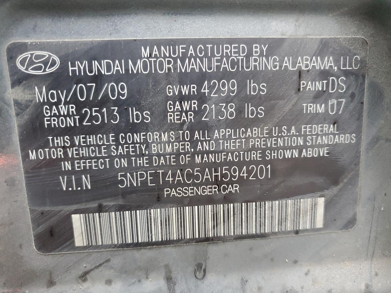 2010 Hyundai Sonata Gls Серый vin: 5NPET4AC5AH594201
