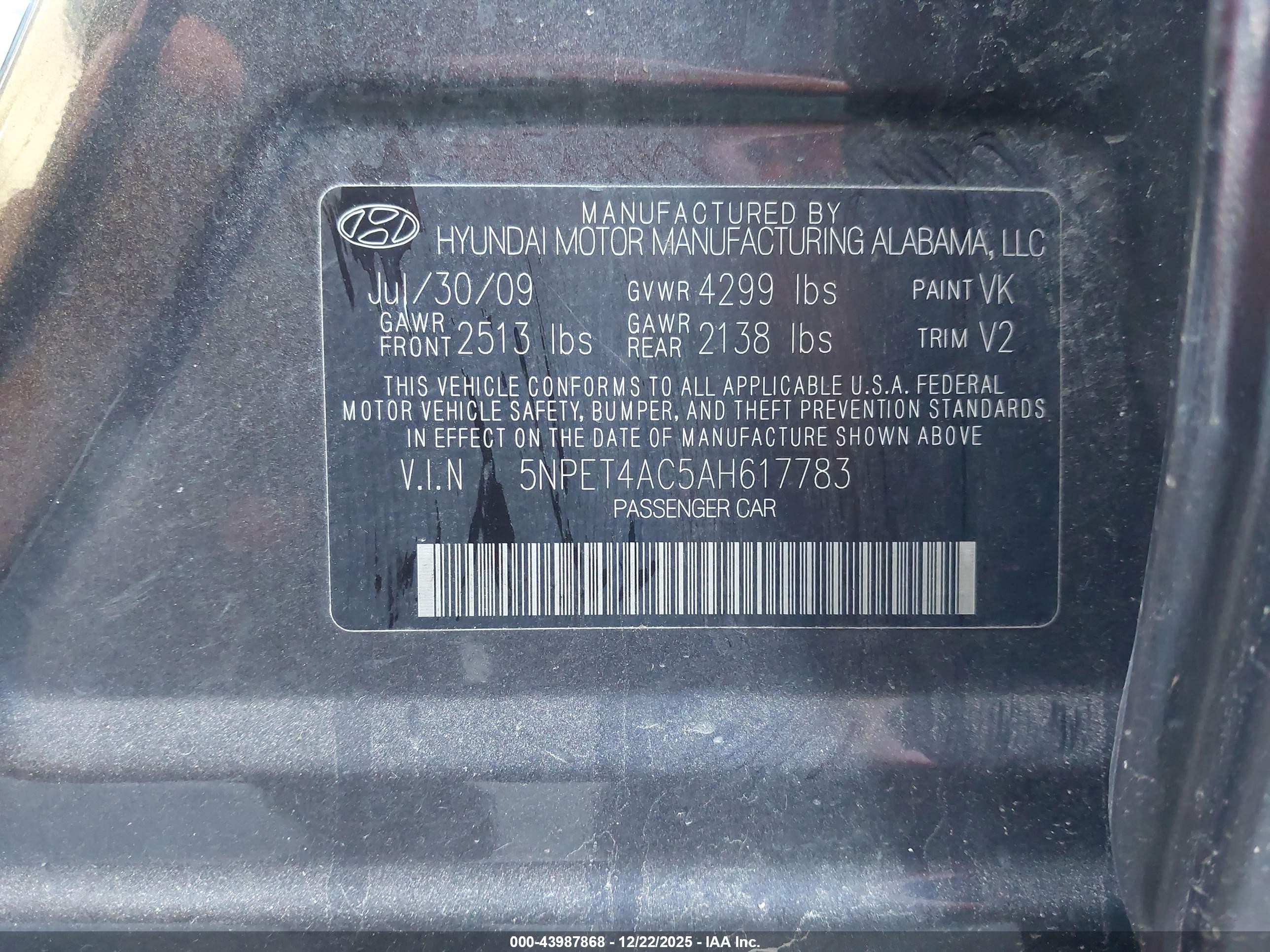 2010 Hyundai Sonata Gls Gray vin: 5NPET4AC5AH617783