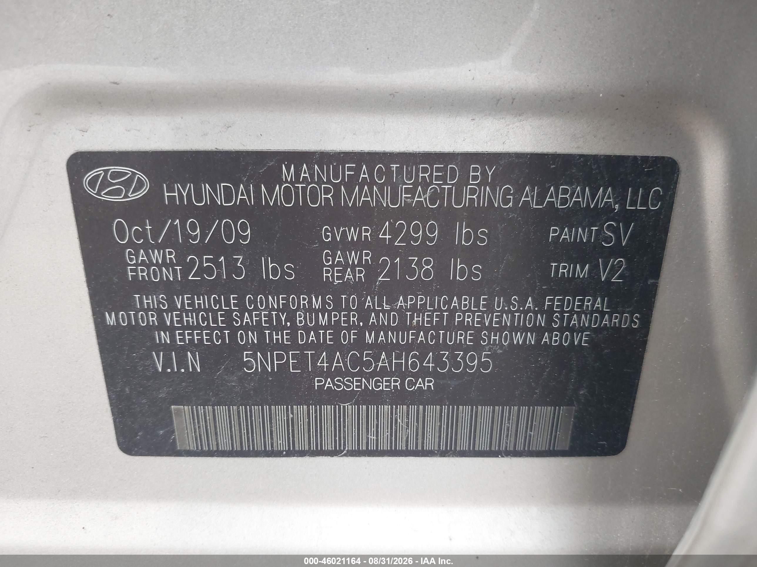 2010 Hyundai Sonata Gls Gold vin: 5NPET4AC5AH643395