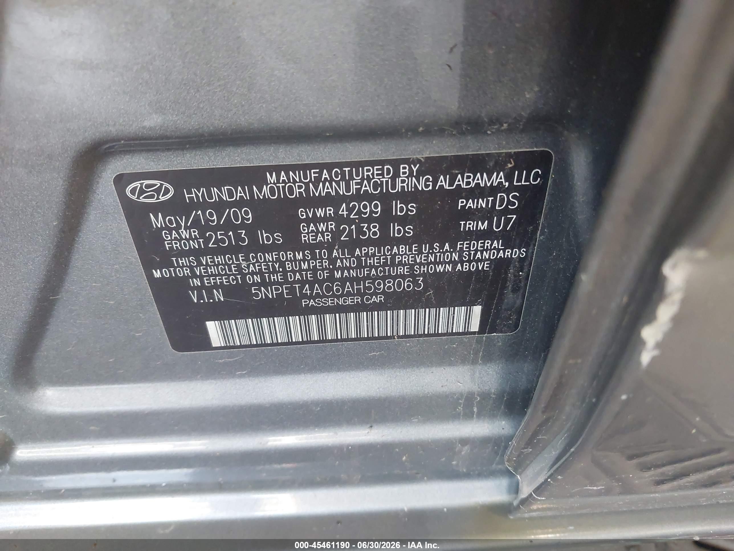 2010 Hyundai Sonata Gls Gray vin: 5NPET4AC6AH598063