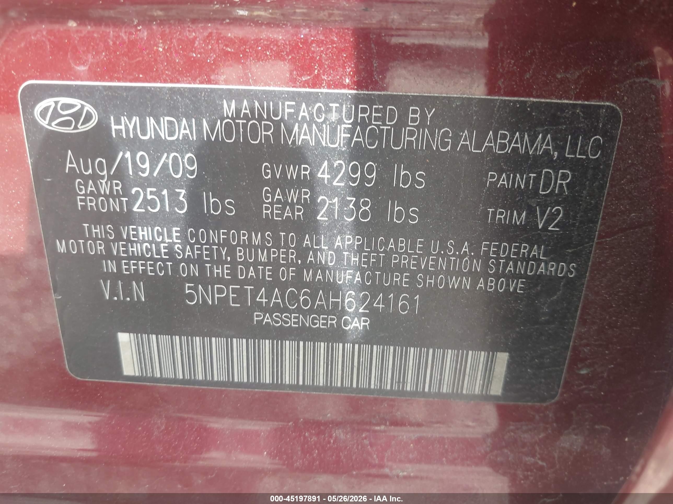 2010 Hyundai Sonata Gls Red vin: 5NPET4AC6AH624161