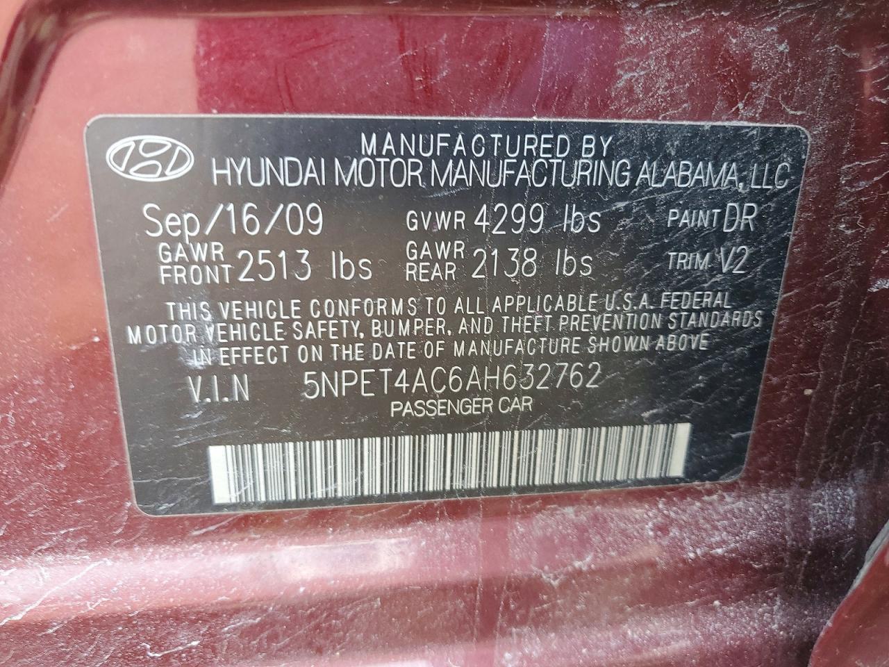 2010 Hyundai Sonata Gls Burgundy vin: 5NPET4AC6AH632762