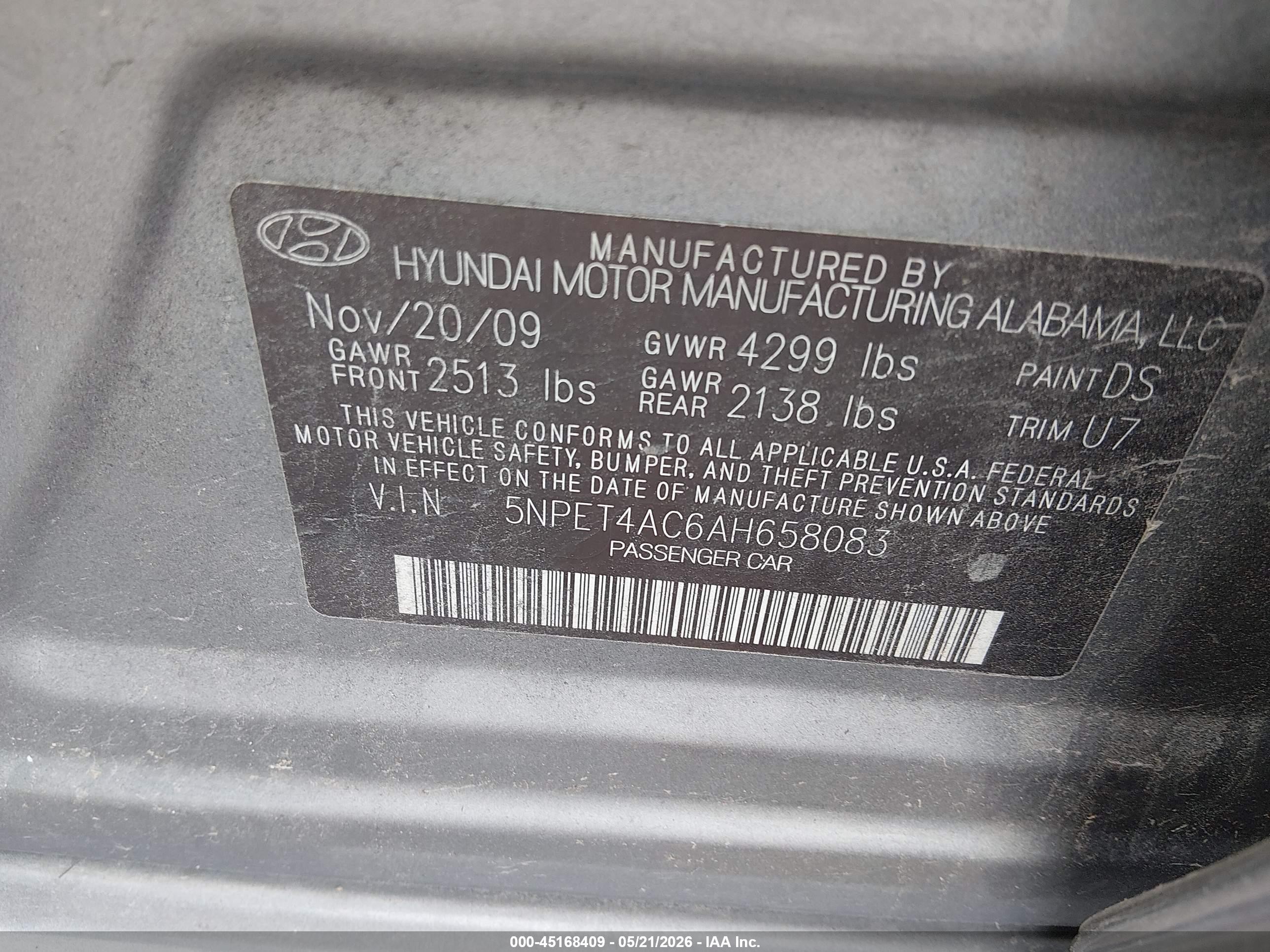 2010 Hyundai Sonata Gls Gray vin: 5NPET4AC6AH658083
