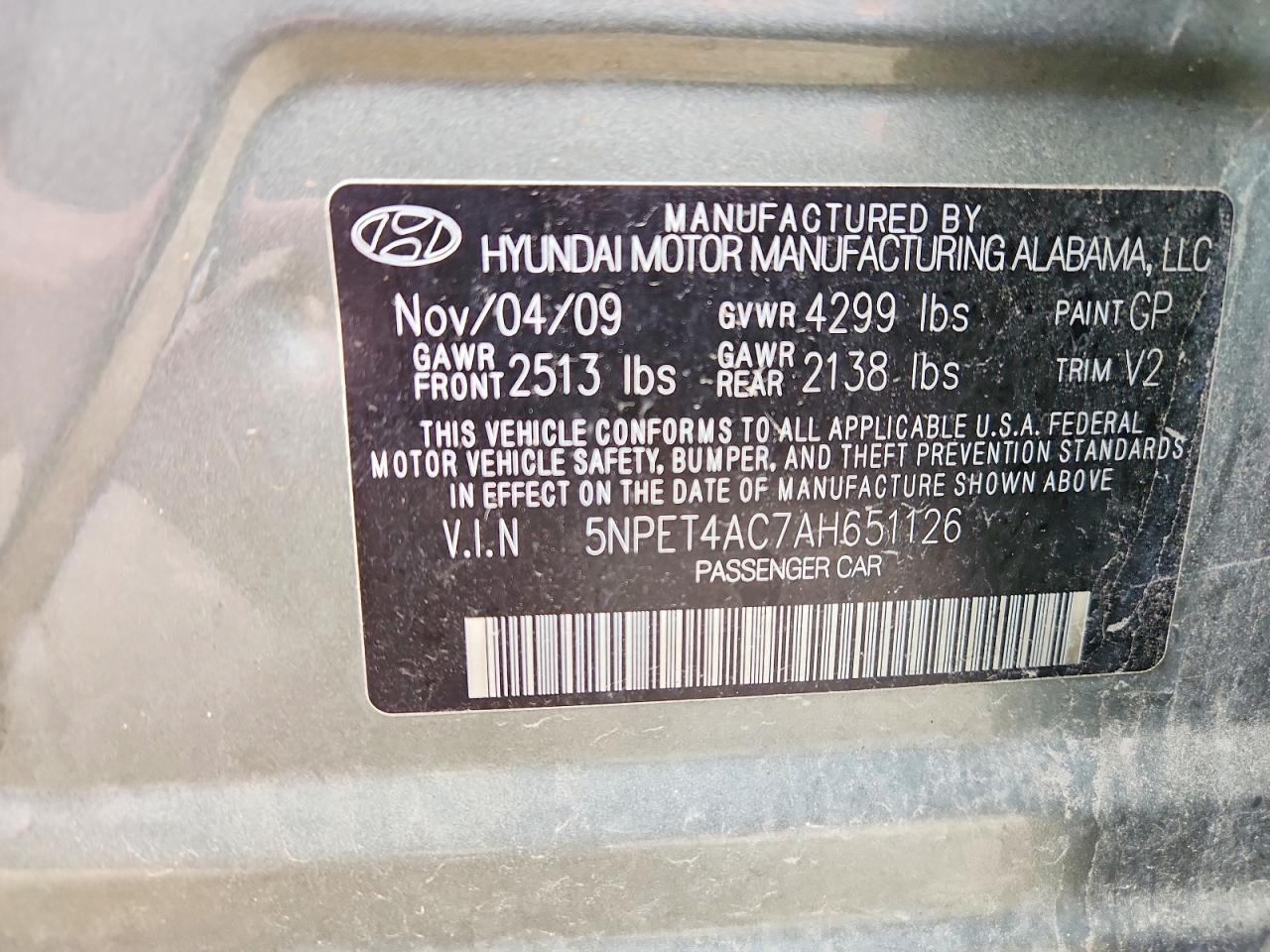 2010 Hyundai Sonata Gls Gray vin: 5NPET4AC7AH651126