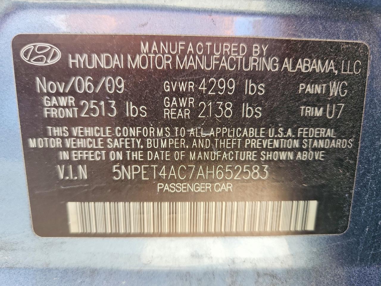 2010 Hyundai Sonata Gls Blue vin: 5NPET4AC7AH652583