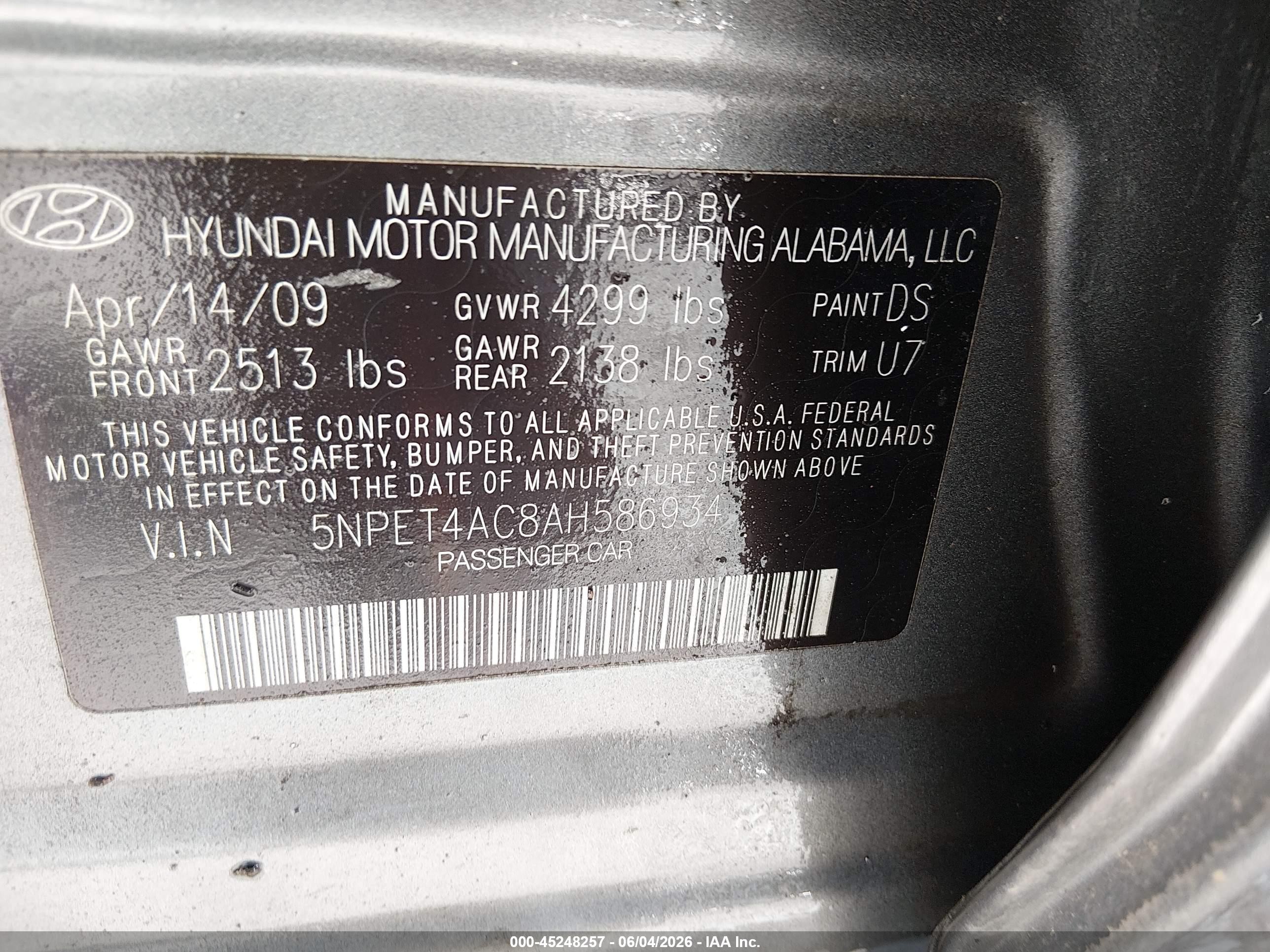 2010 Hyundai Sonata Gls Gray vin: 5NPET4AC8AH586934