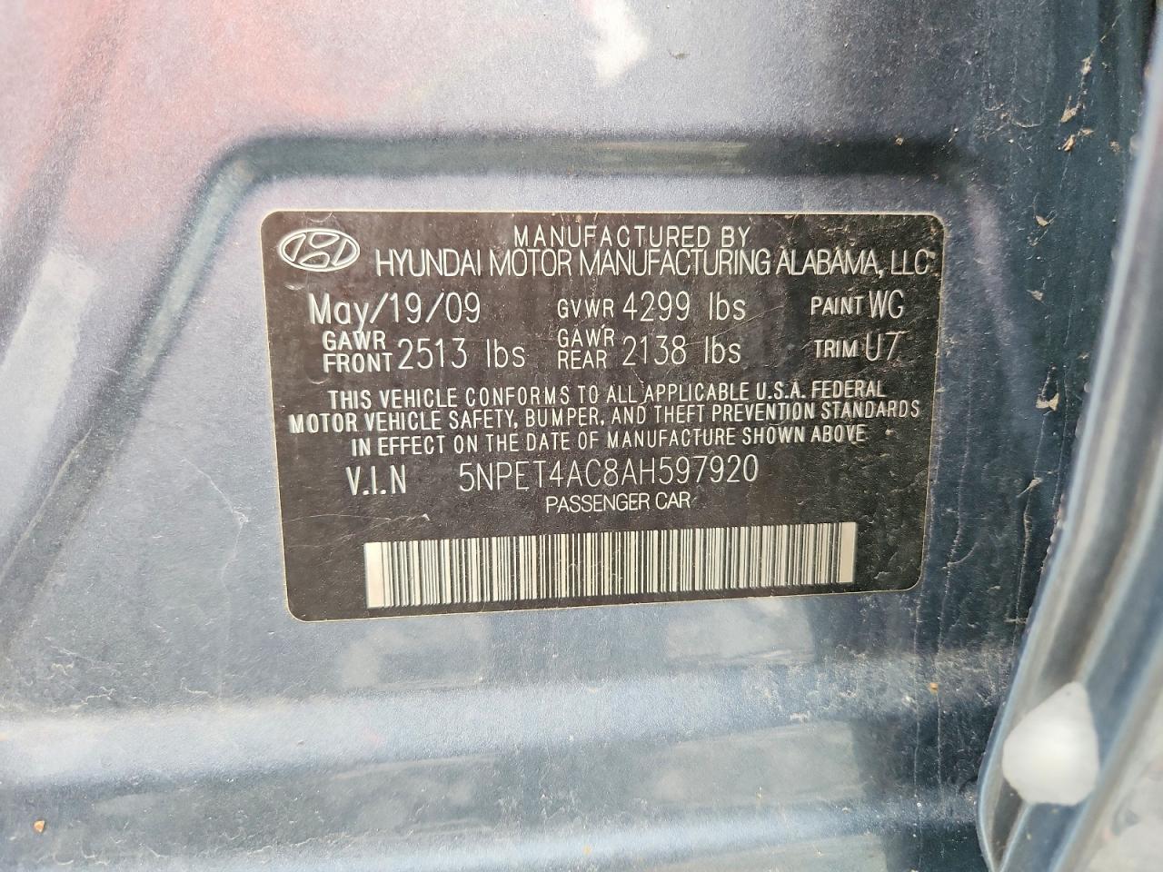 2010 Hyundai Sonata Gls Blue vin: 5NPET4AC8AH597920