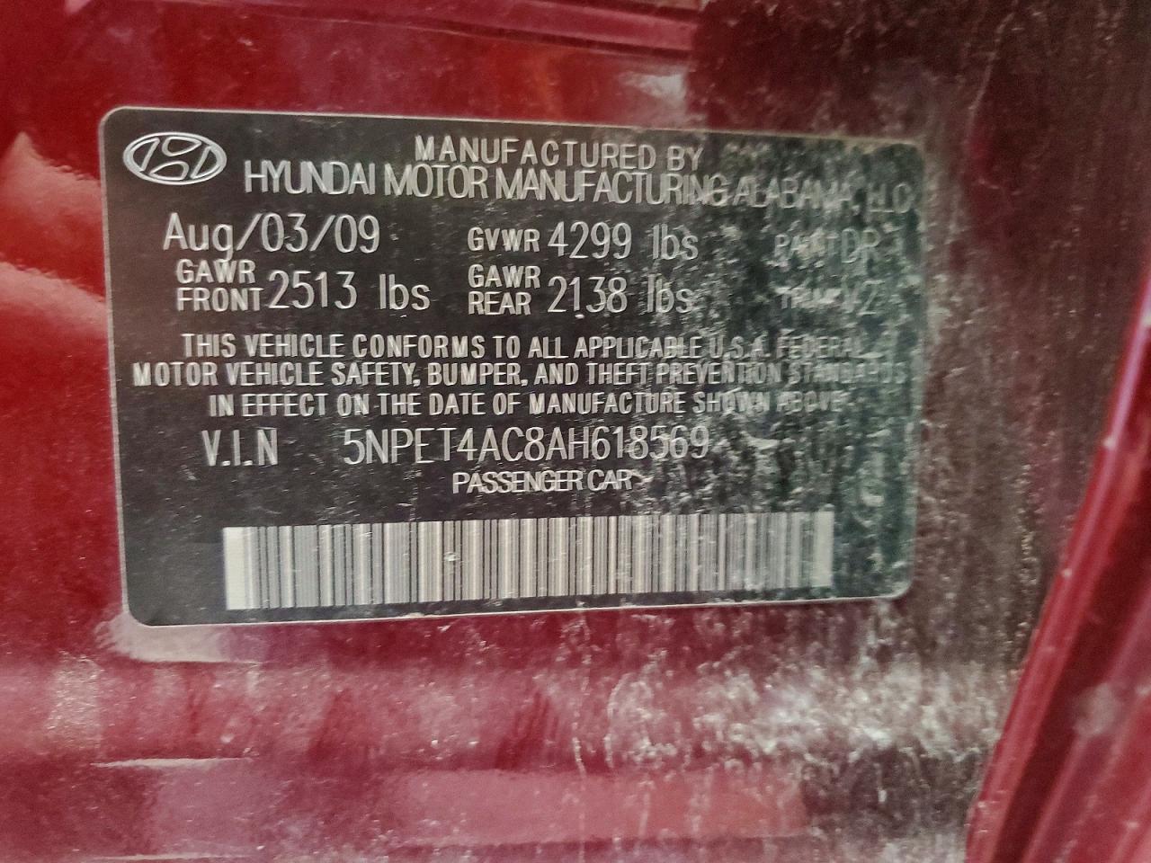 2010 Hyundai Sonata Gls Burgundy vin: 5NPET4AC8AH618569