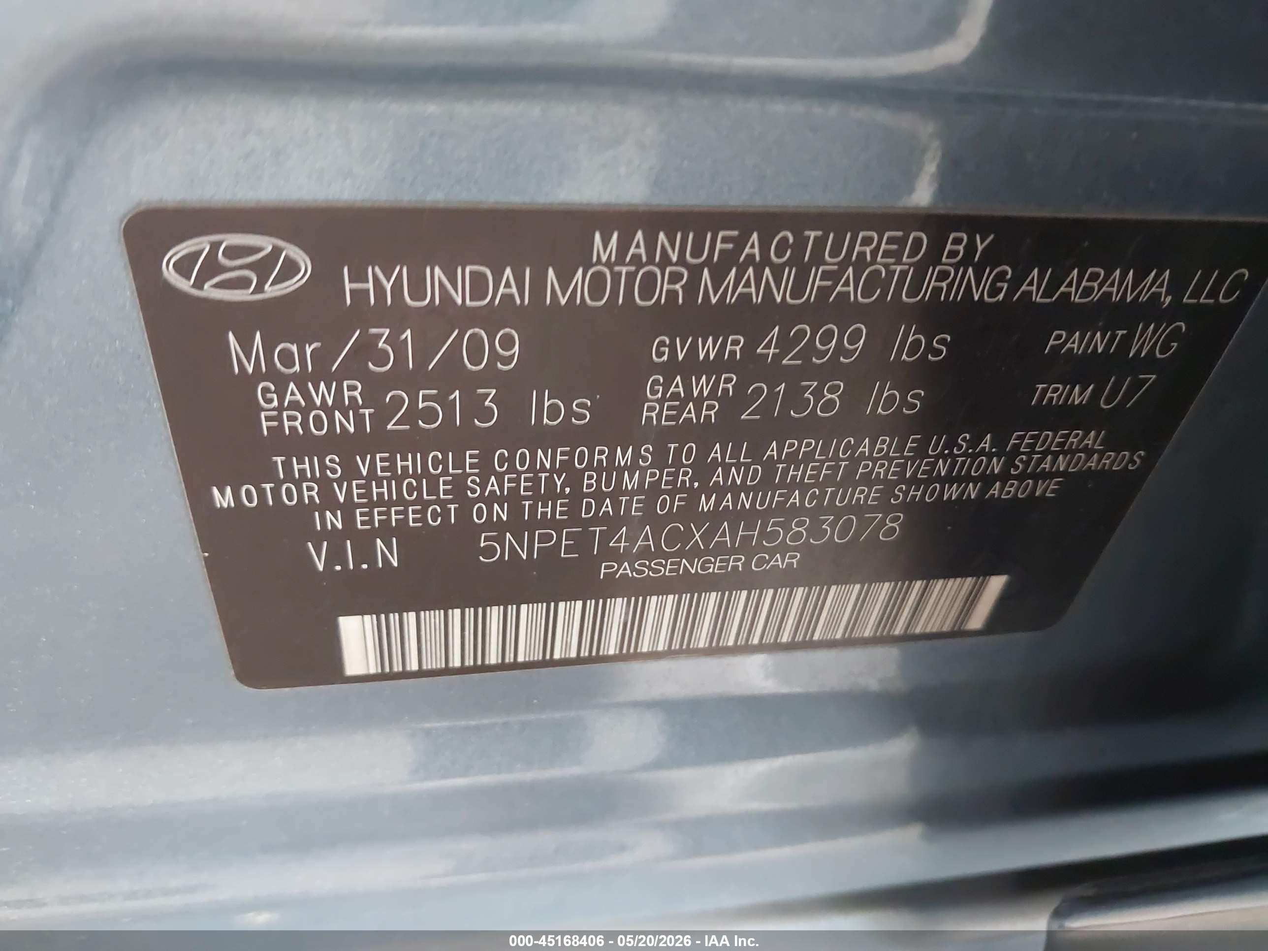 2010 Hyundai Sonata Gls Blue vin: 5NPET4ACXAH583078