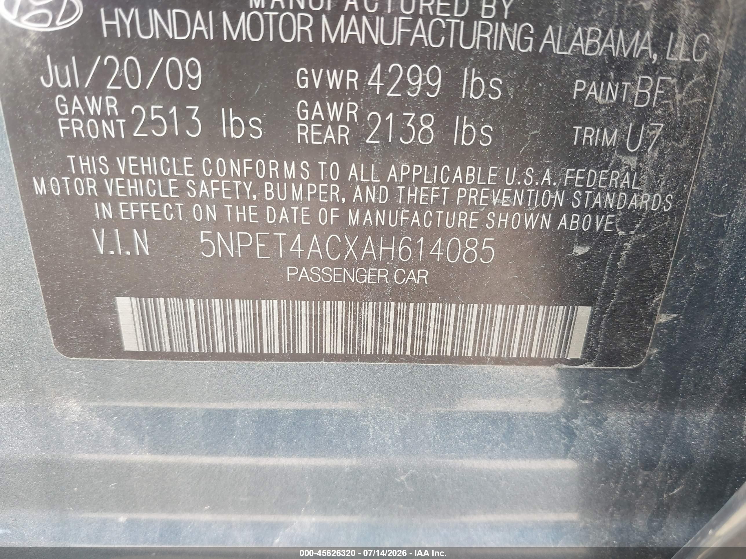 2010 Hyundai Sonata Gls Blue vin: 5NPET4ACXAH614085