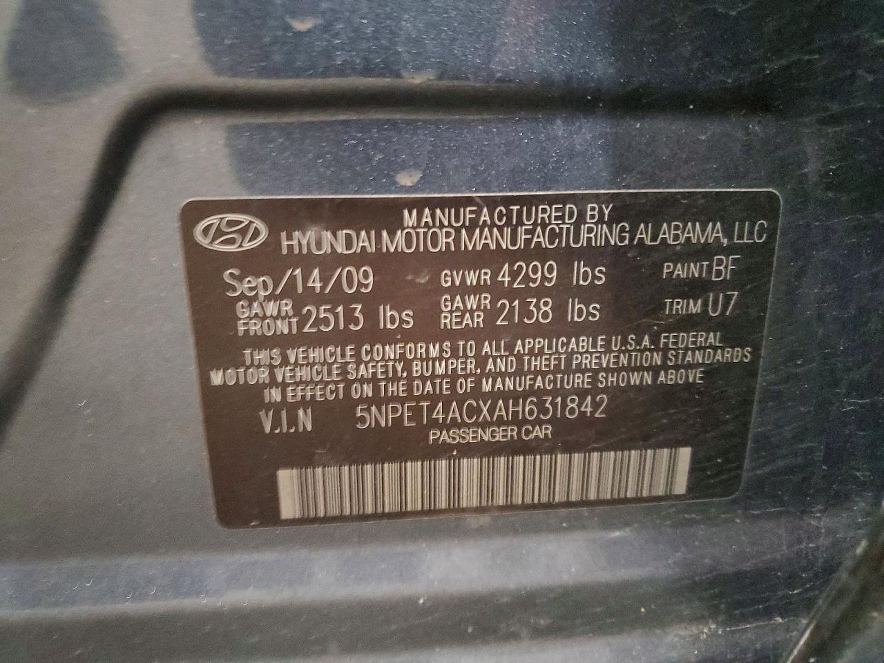 2010 Hyundai Sonata Gls Серый vin: 5NPET4ACXAH631842