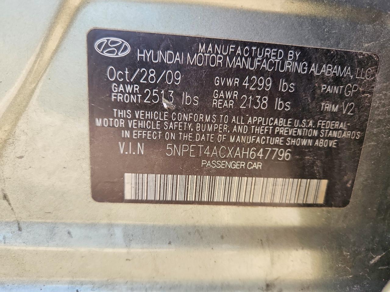 2010 Hyundai Sonata Gls Gold vin: 5NPET4ACXAH647796