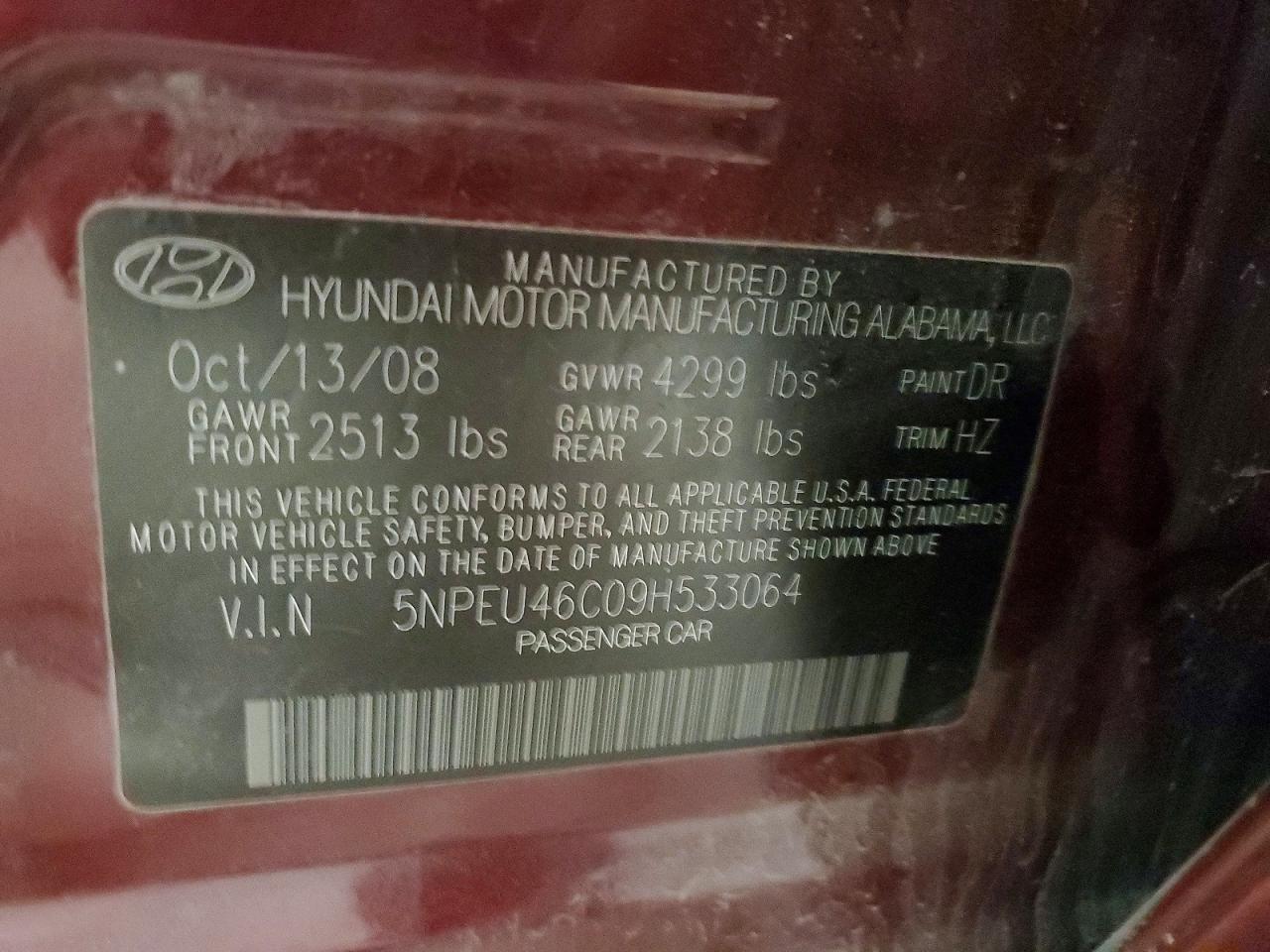 2009 Hyundai Sonata Se Maroon vin: 5NPEU46C09H533064