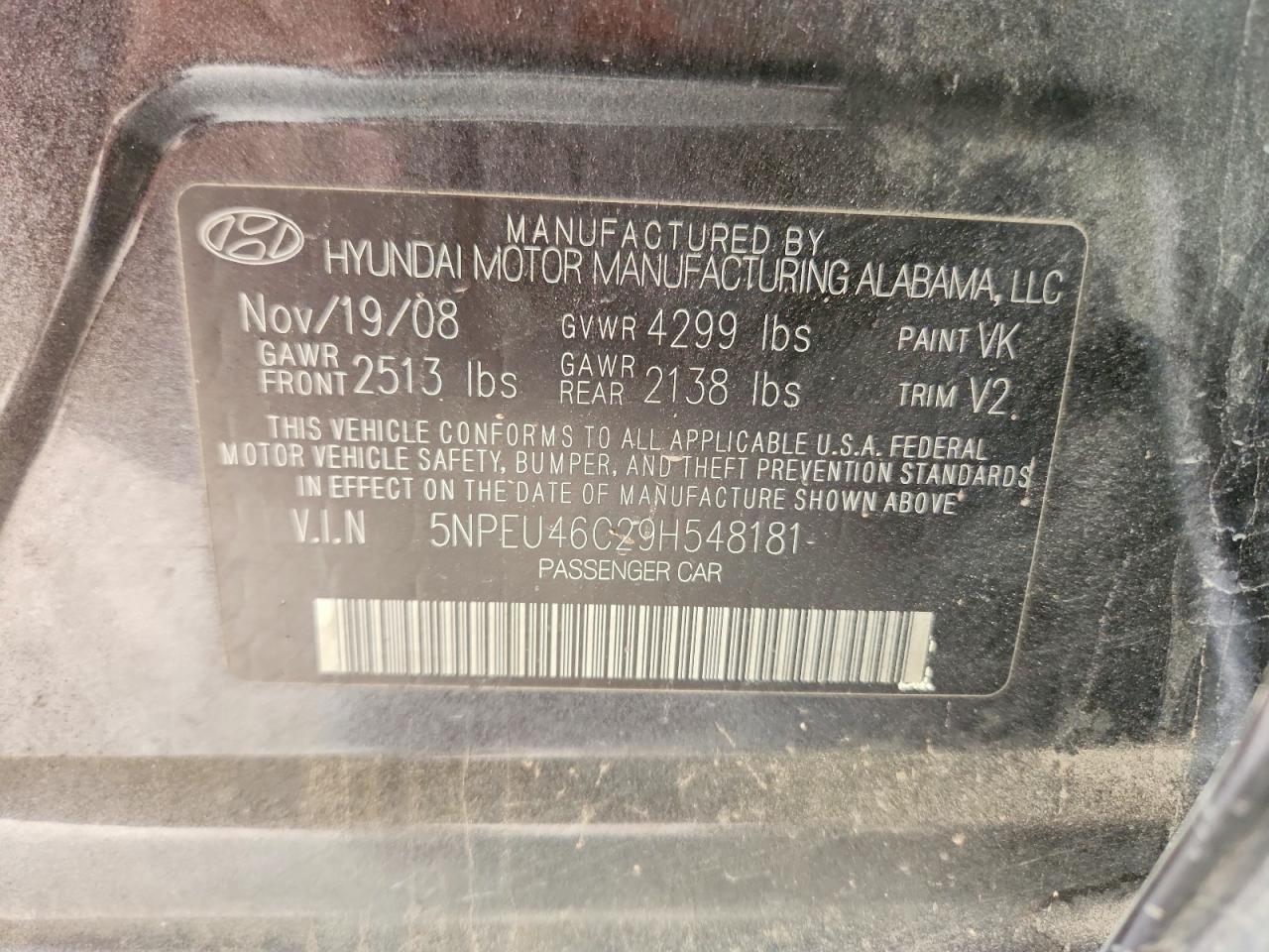 2009 Hyundai Sonata Limited Charcoal vin: 5NPEU46C29H548181