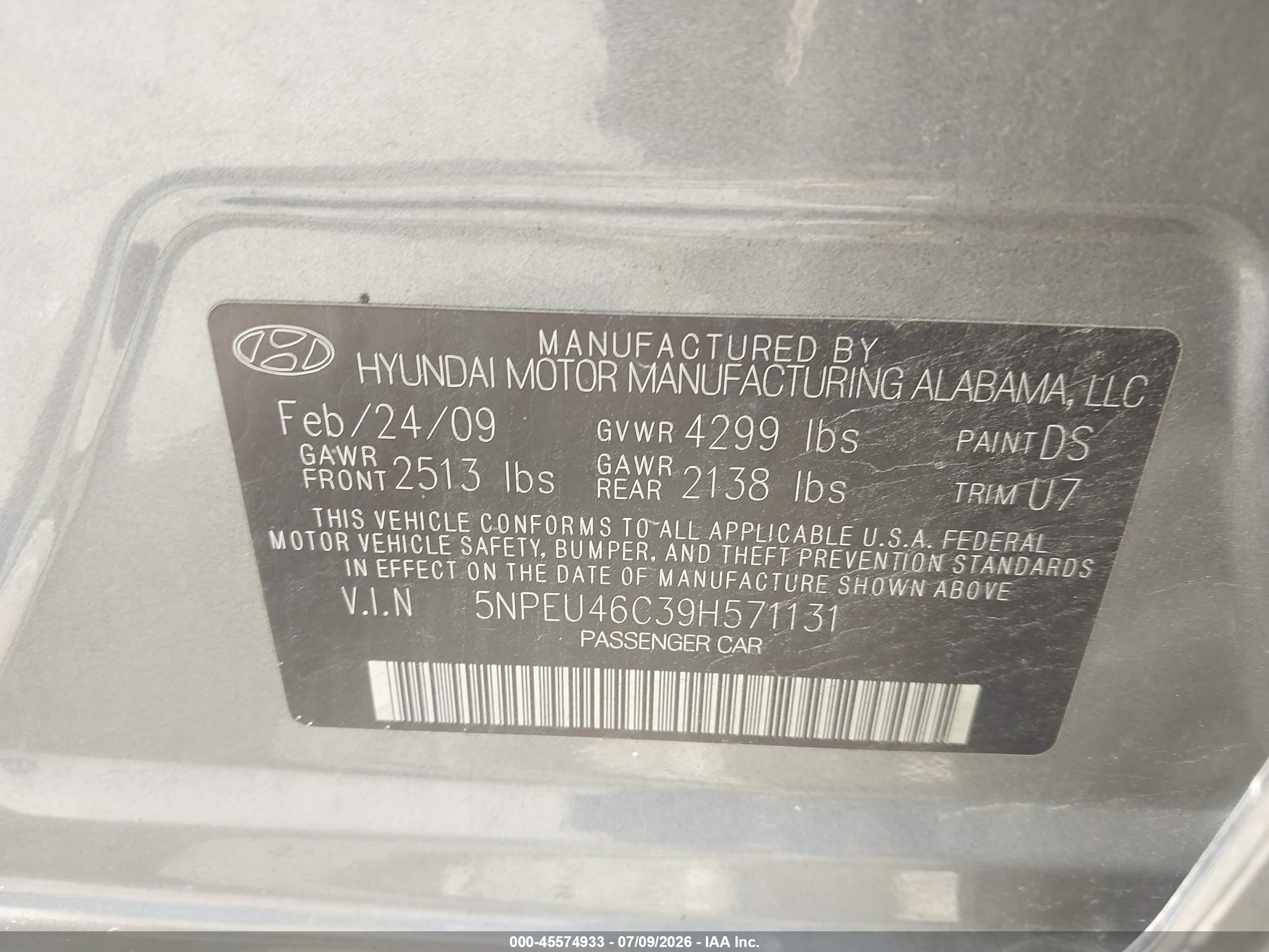 2009 Hyundai Sonata Limited Gray vin: 5NPEU46C39H571131