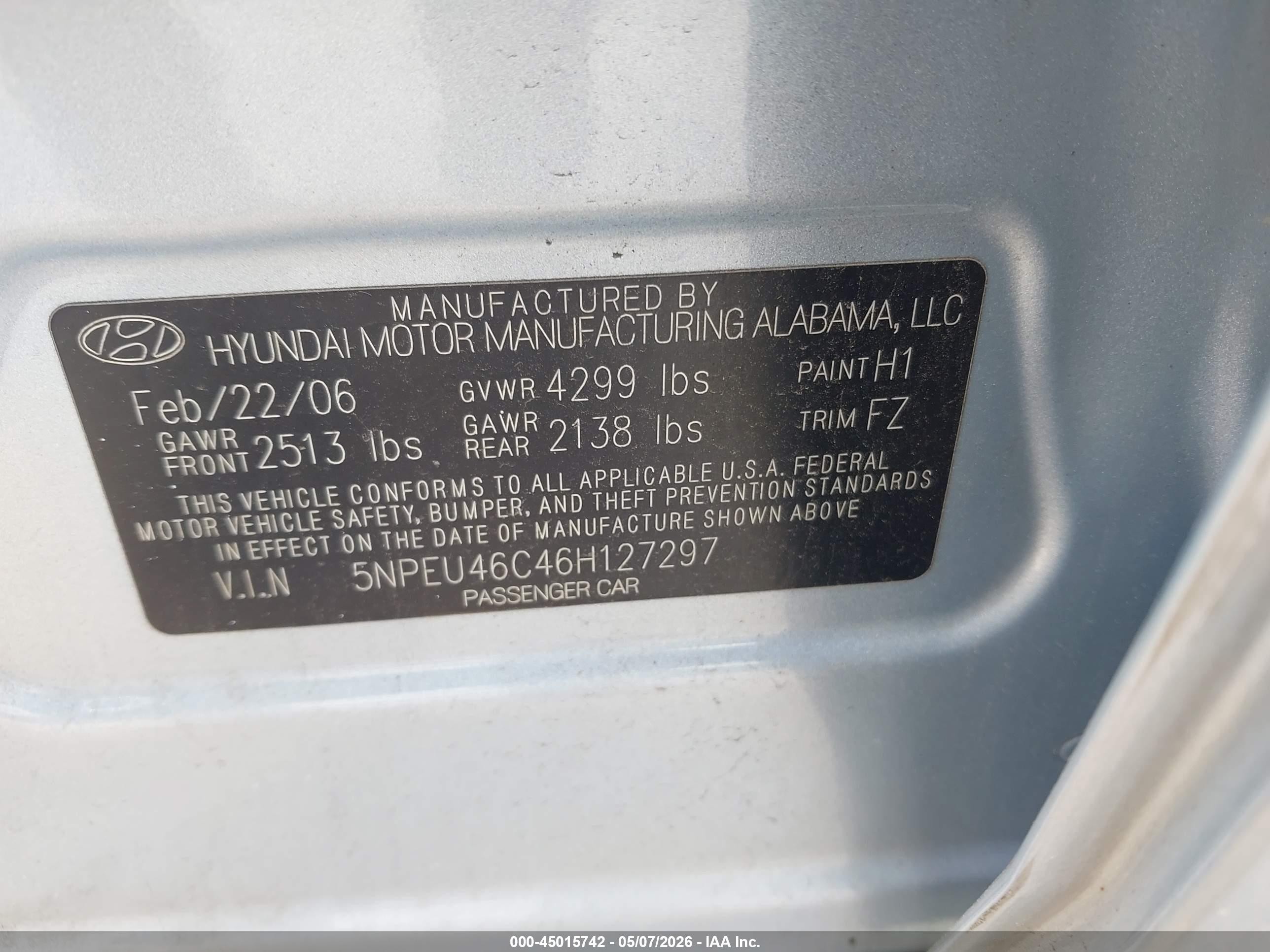 2006 Hyundai Sonata Gls Light Blue vin: 5NPEU46C46H127297